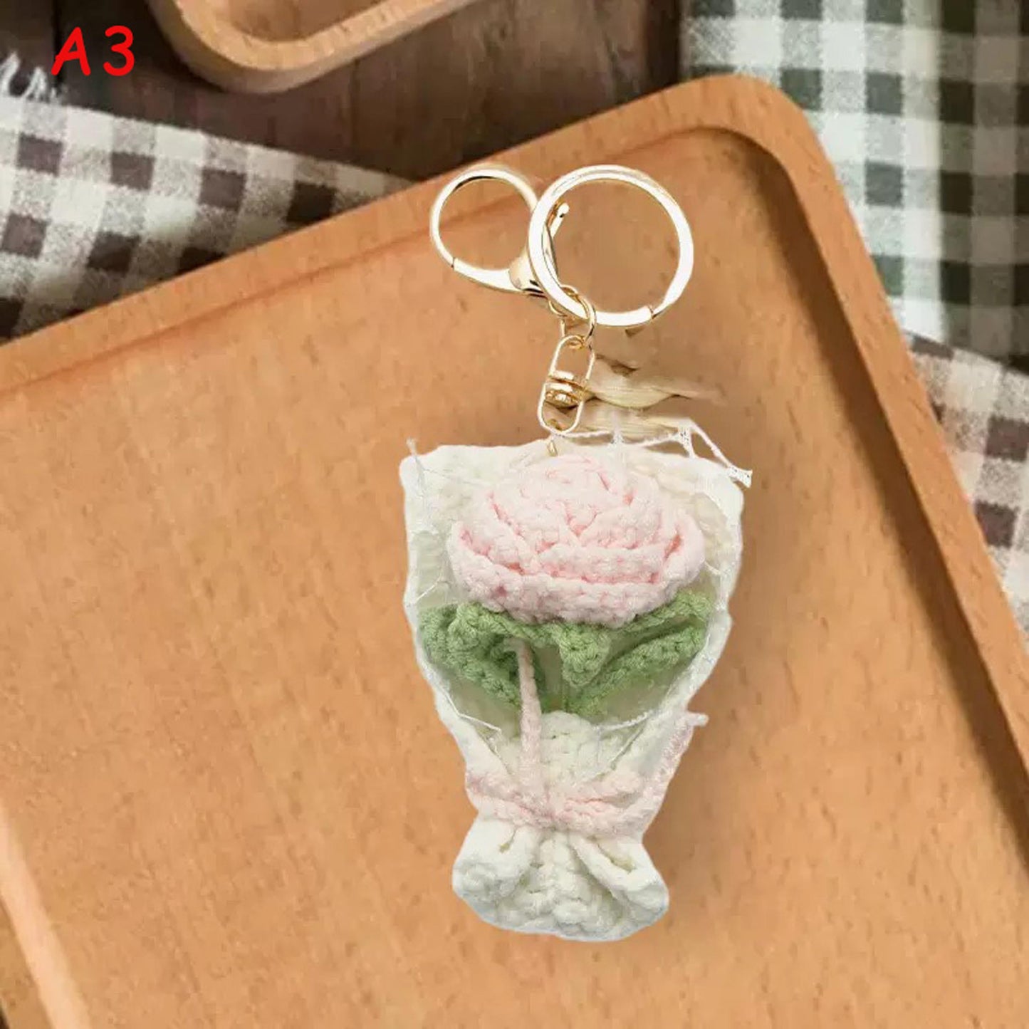 Handmade Crochet Flower Keychain, Mini Knitted Bouquet Keyring, Cute Floral Bag Charm, Gift for Her, Aesthetic Accessories