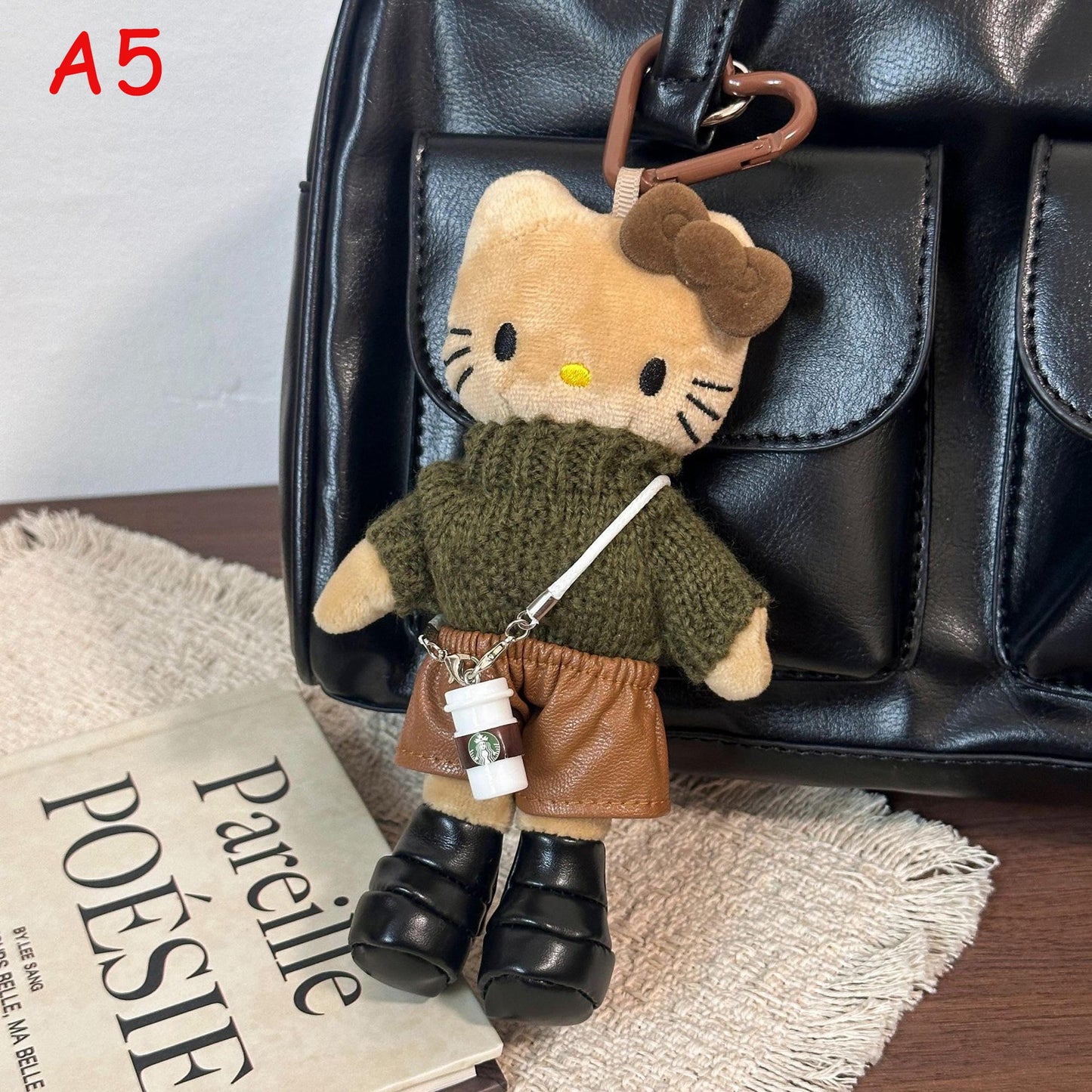 Handmade Knitted Plush Cat Keychain, Cute Kt Stuffed Animal Bag Charm, Phone Charm, Kawaii Cat Keyring, Gift for Cat Lovers