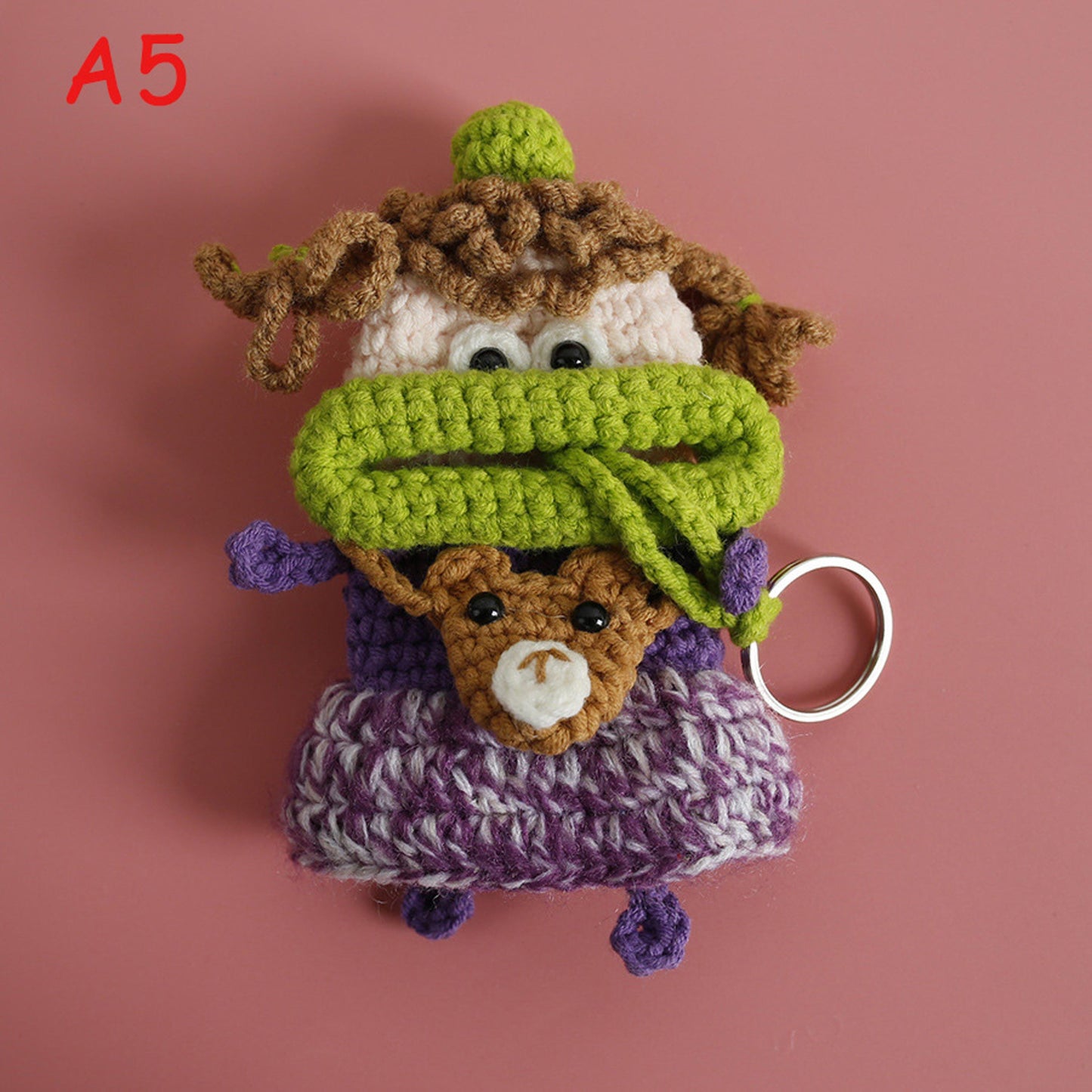 Handmade Crochet Big Lips Car Key Cover, Cute Flower Dress Girl Drawstring Key Holder, Knitted Key Protector Pouch, Bag Charm Keychain