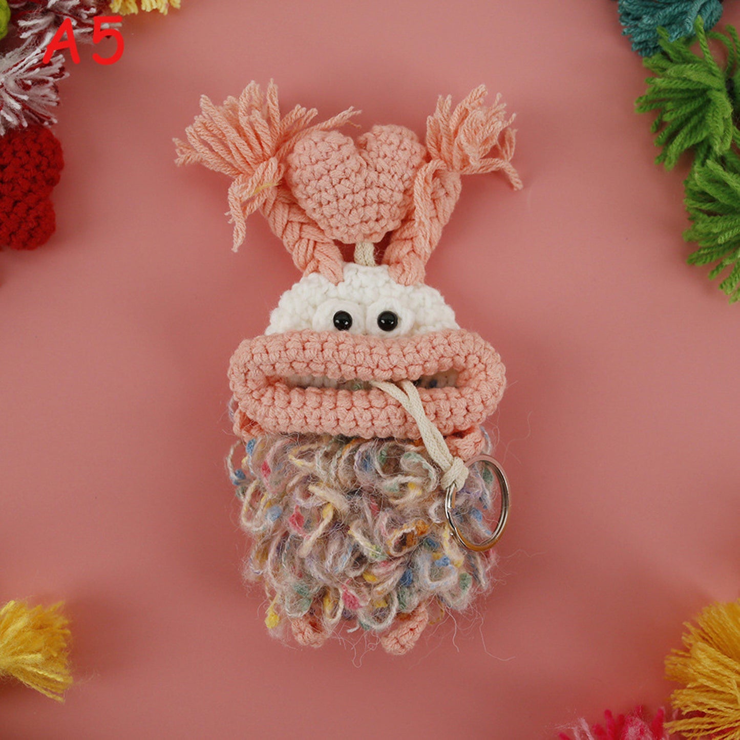 Handmade Knitted Sausage Lips Car Key Cover, Crochet Yarn Key Protector, Cute Big Mouth Girl Bag Charm, Handwoven Key Holder, Gift for Her