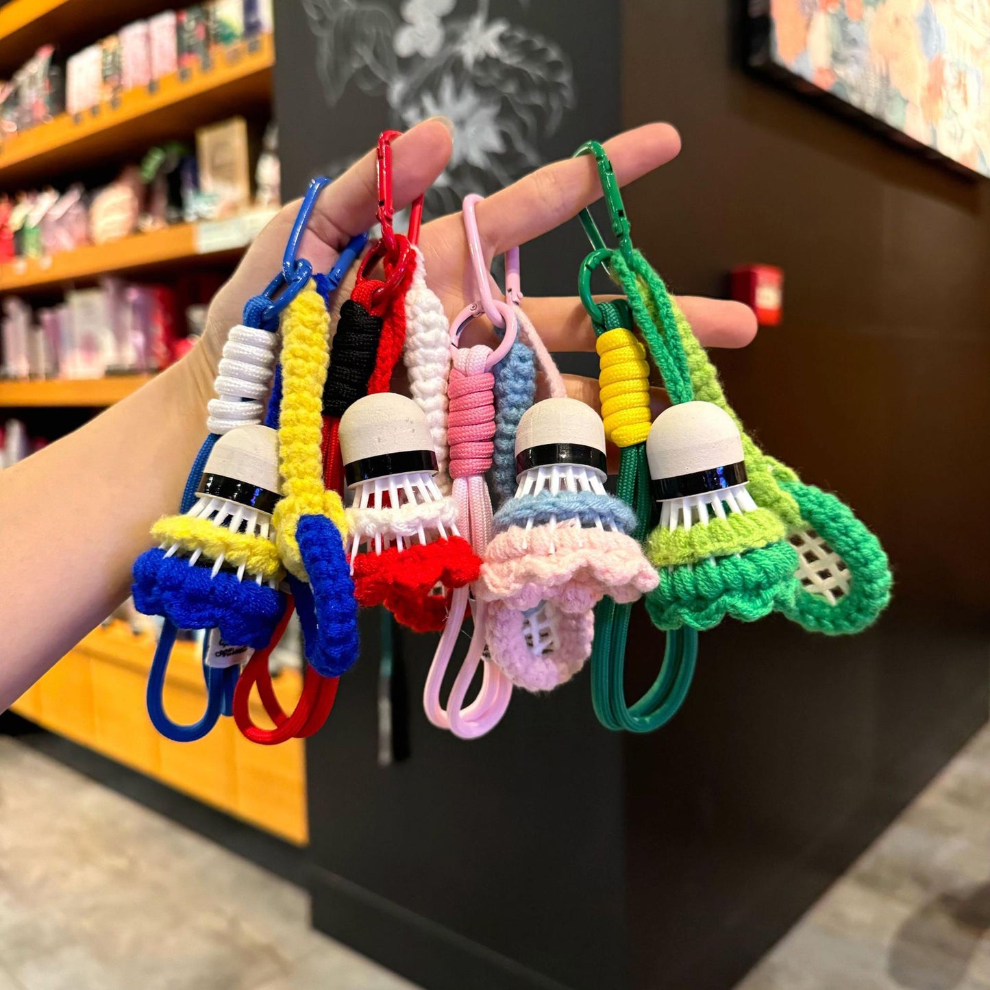 Handmade Crochet Badminton Keychain, Cute Shuttlecock Bag Charm, Sports Key Ring Gift