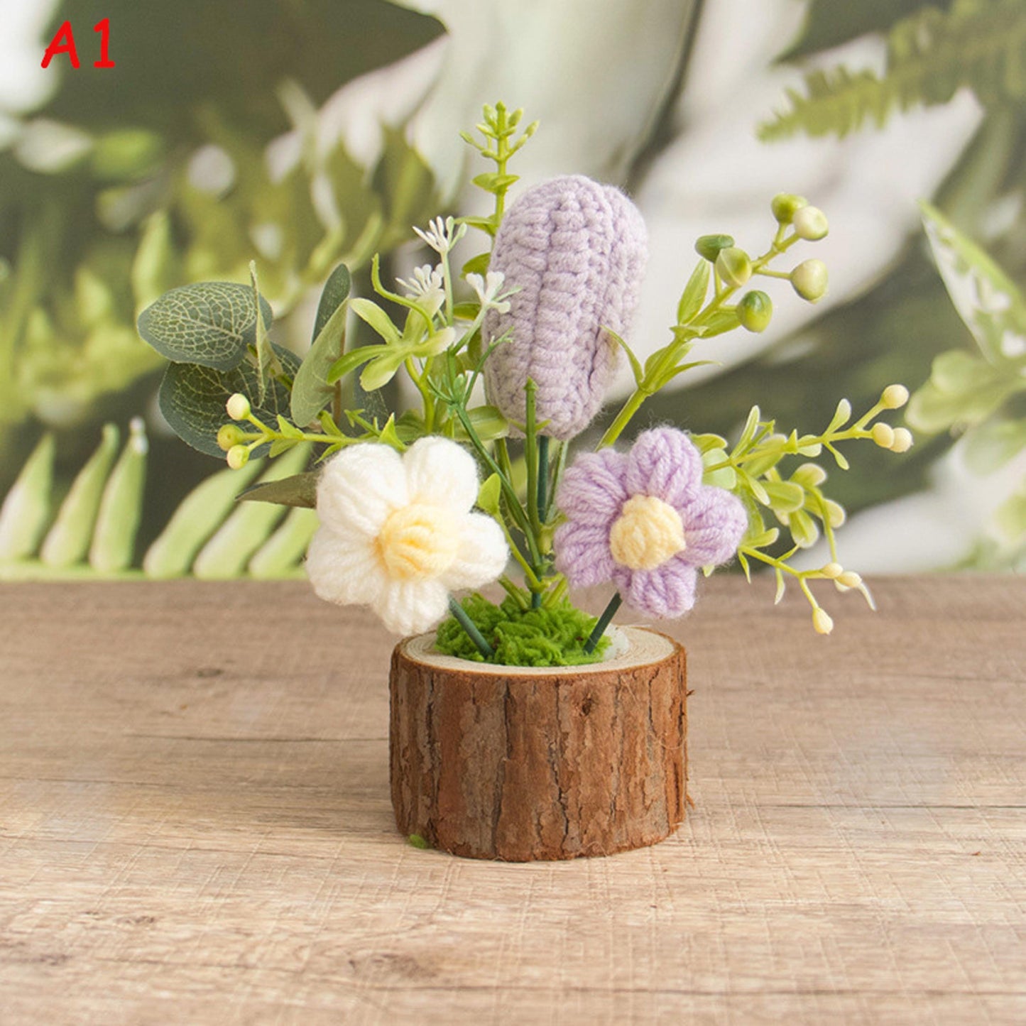 Handmade Crochet Flower Pot Decor, Knitted Faux Floral Arrangement, Cozy Home Table Centerpiece