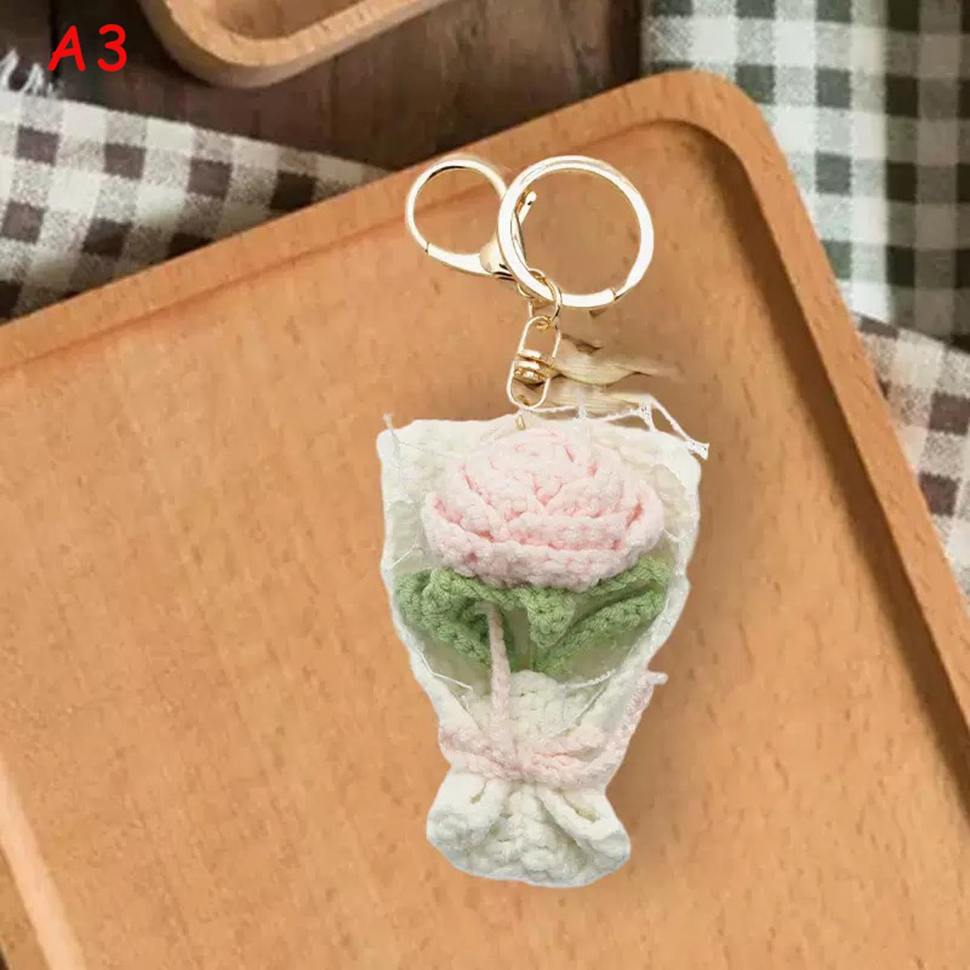 Handmade Crochet Flower Keychain, Mini Knitted Bouquet Keyring, Cute Floral Bag Charm, Gift for Her, Aesthetic Accessories