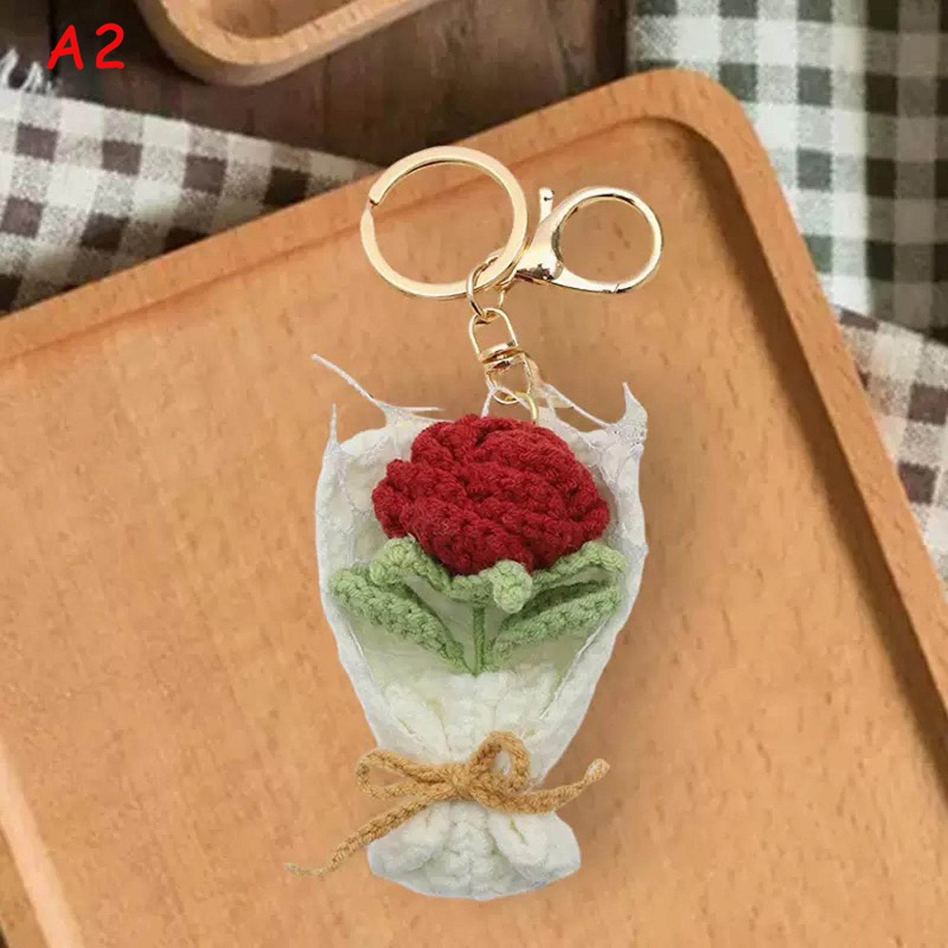 Handmade Crochet Flower Keychain, Mini Knitted Bouquet Keyring, Cute Floral Bag Charm, Gift for Her, Aesthetic Accessories