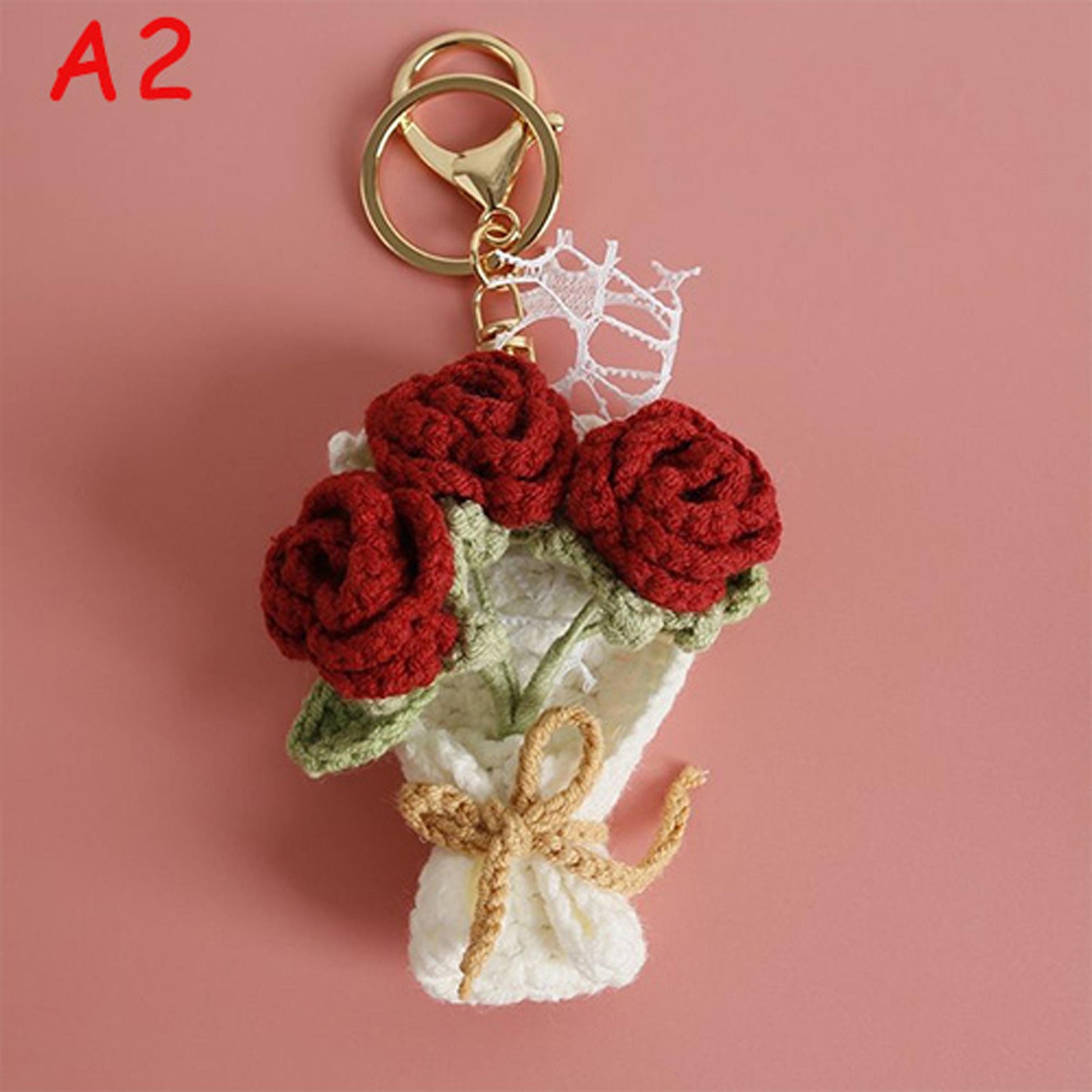 Handmade Crochet Flower Keychain, Yarn Knitted Floral Bag Charm, Cute Boho Key Ring, Gift for Her
