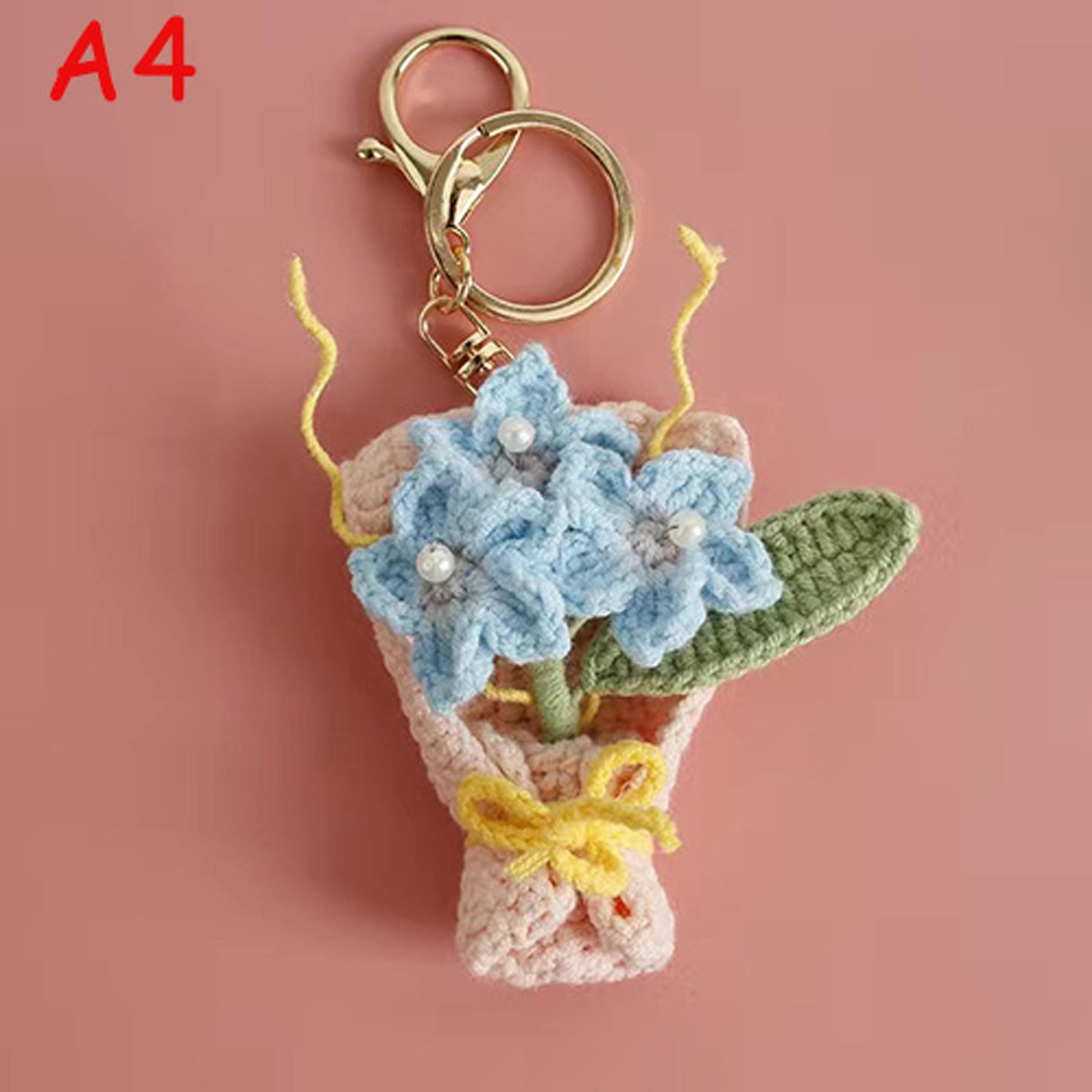 Handmade Crochet Flower Keychain, Yarn Knitted Floral Bag Charm, Cute Boho Key Ring, Gift for Her