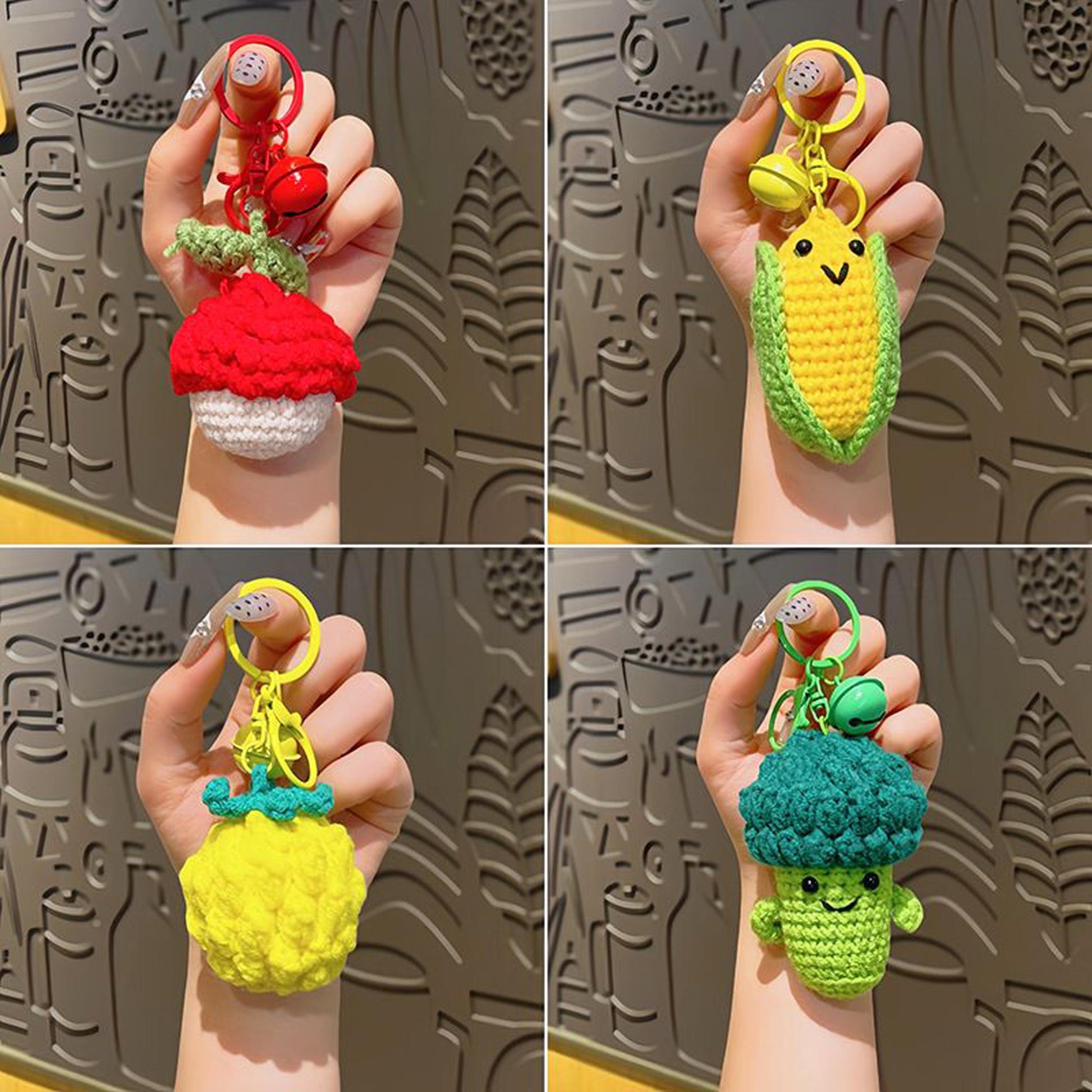 Handmade Crochet Fruit & Vegetable Keychain, Cute Amigurumi Food Charm, Yarn Knitted Keyring, Bag Pendant, Small Gift