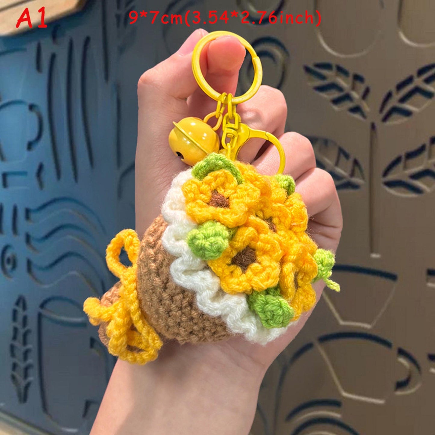 Handmade Crochet Flower Bouquet Keychain, Cute Yarn Knitted Floral Bag Charm, Boho Gift for Her