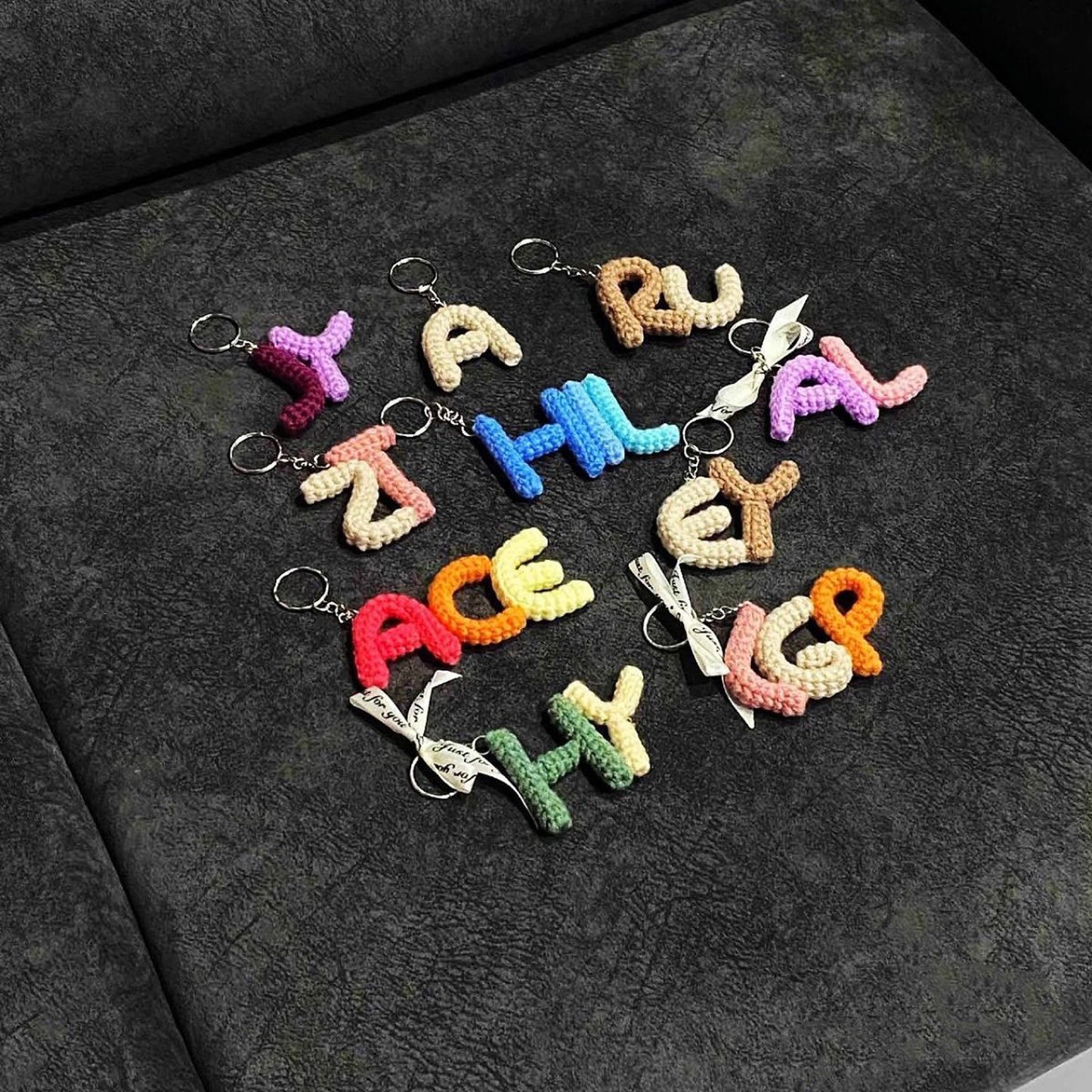 Handmade Personalized Name Letter Keychain, Crochet Yarn Alphabet Charm, Custom Couple Gift, Cute Bag Pendant