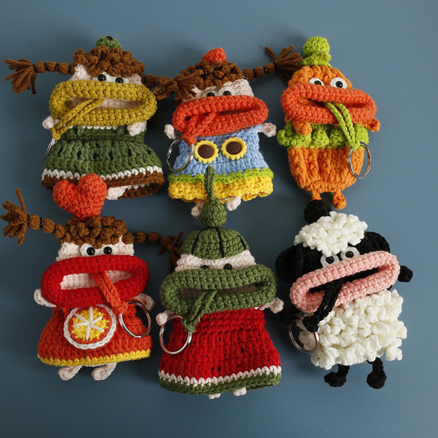 Handmade Crochet Cartoon Sausage Mouth Key Pouch, Cute Knitted Keychain Bag Charm, Phone Charm Gift,keychain,bag charm