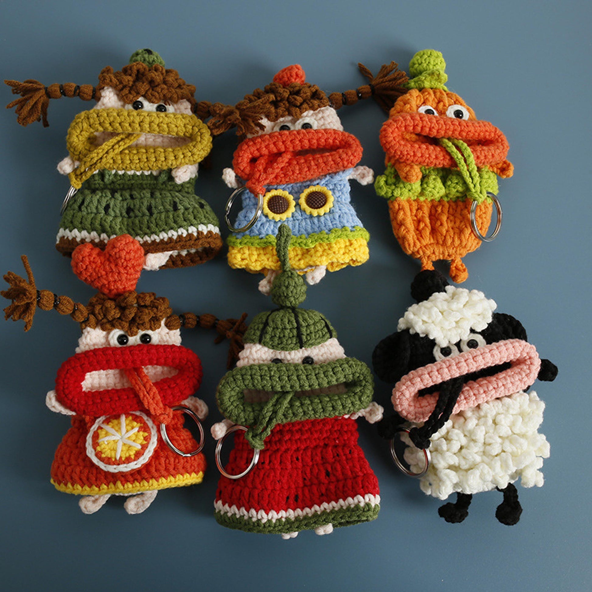 Handmade Crochet Cartoon Sausage Mouth Key Pouch, Cute Knitted Keychain Bag Charm, Phone Charm Gift,keychain,bag charm