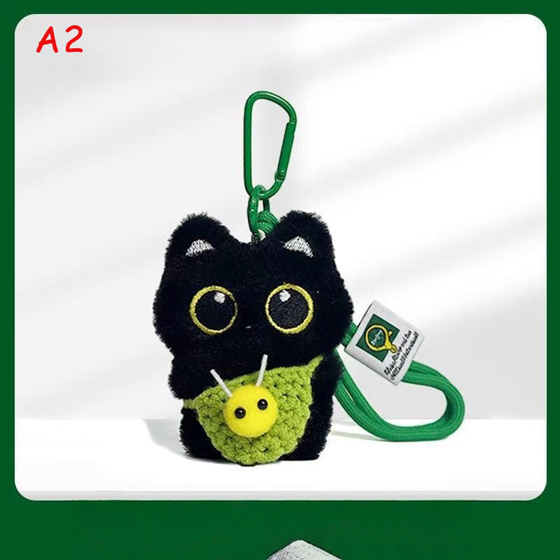 Handmade Knitted Black Cat Keychain, Cute Crochet Cat Plush Bag Charm, Kawaii Kitty Keyring, Gift for Cat Lovers