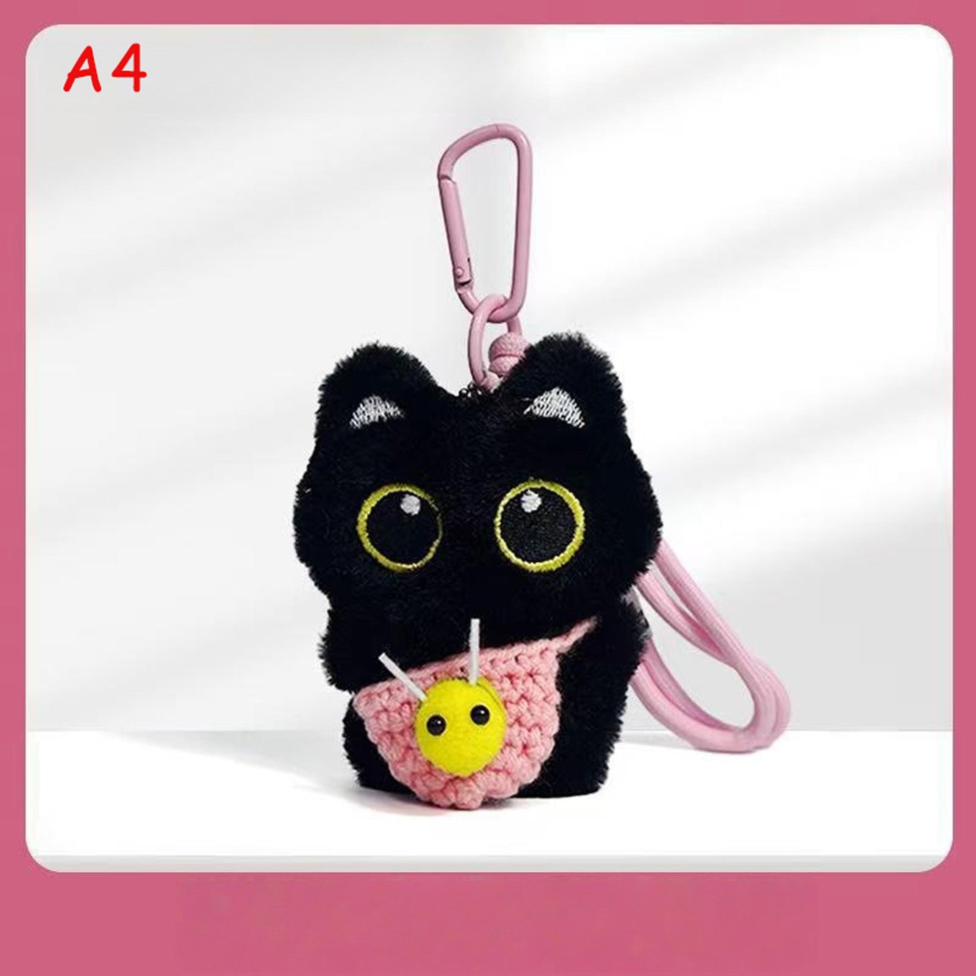 Handmade Knitted Black Cat Keychain, Cute Crochet Cat Plush Bag Charm, Kawaii Kitty Keyring, Gift for Cat Lovers