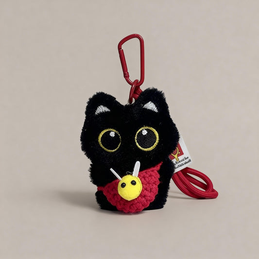 Handmade Knitted Black Cat Keychain, Cute Crochet Cat Plush Bag Charm, Kawaii Kitty Keyring, Gift for Cat Lovers