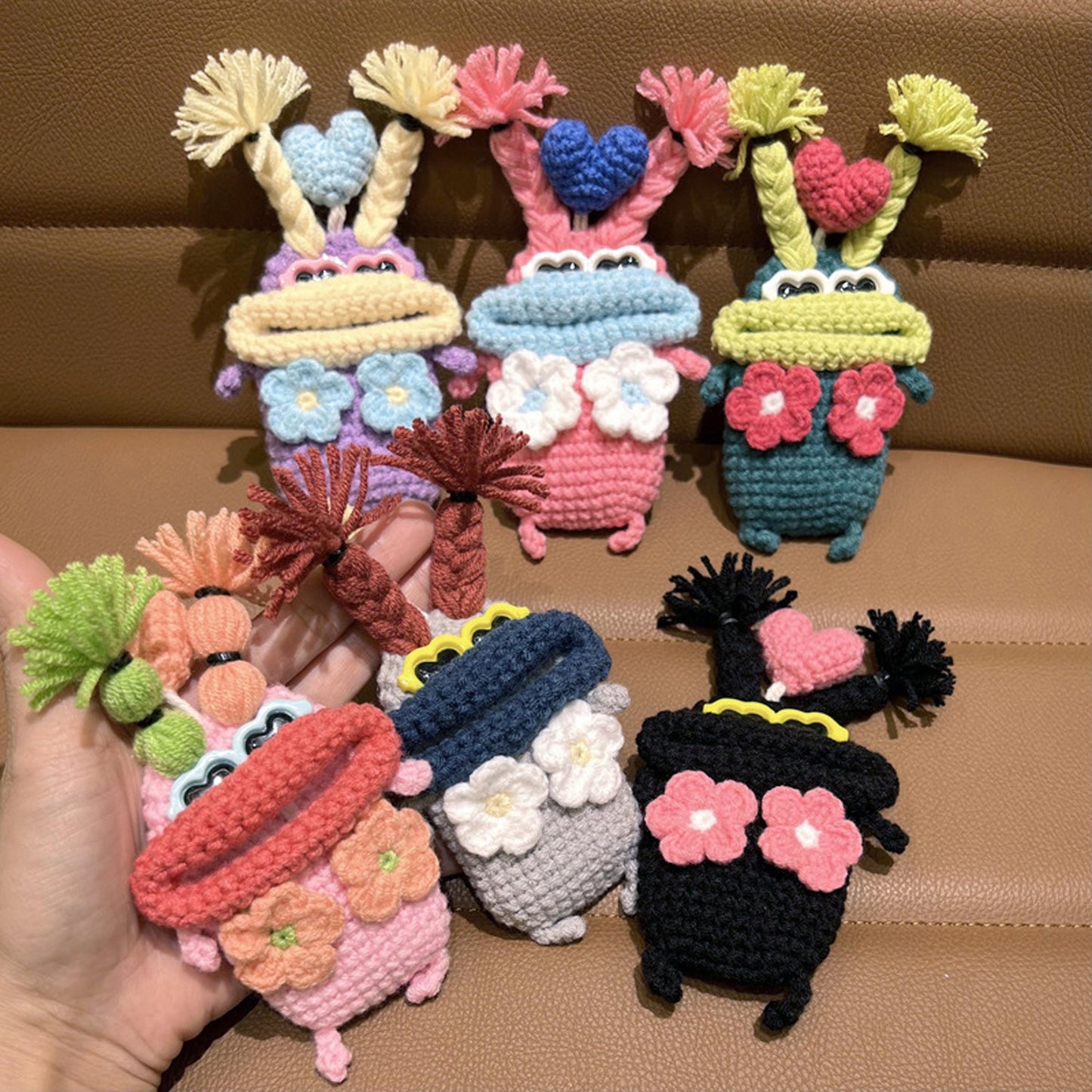 Handmade Crochet Car Key Cover Case, Cute Sausage Lips Key Fob Holder, Yarn Knitted Auto Remote Key Protector, Electric Scooter Key Pouch