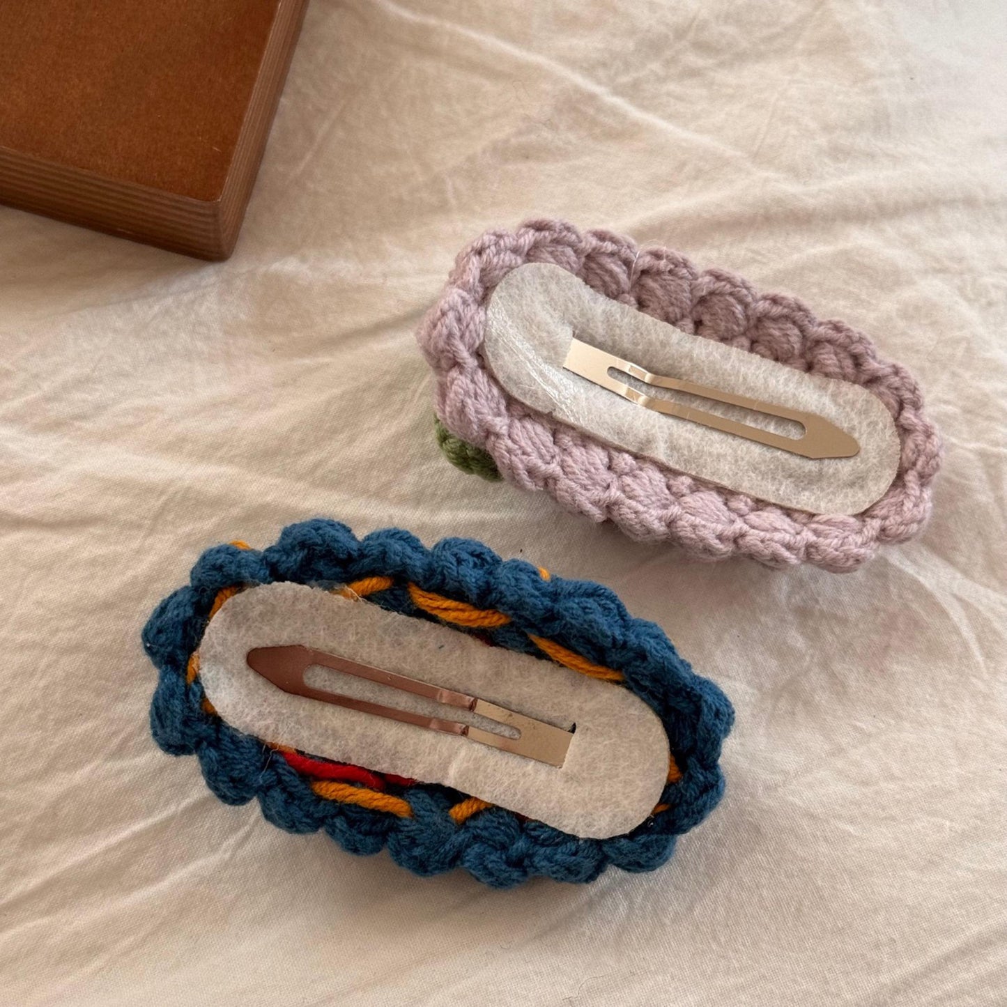 Handmade Crochet Hair Clips, Cute Yarn Barrette, Aesthetic Knit Hair Accessory, Cozy Gift for Girls