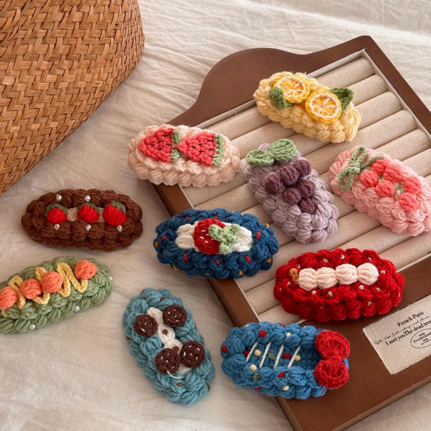 Handmade Crochet Hair Clips, Cute Yarn Barrette, Aesthetic Knit Hair Accessory, Cozy Gift for Girls