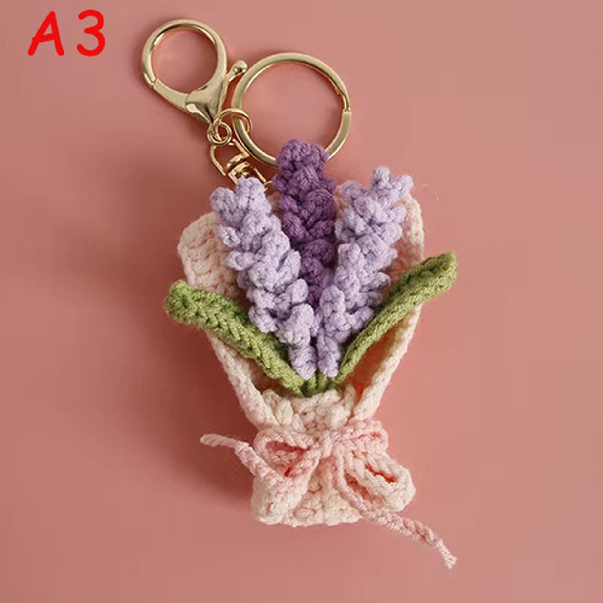 Handmade Crochet Flower Keychain, Yarn Knitted Floral Bag Charm, Cute Boho Key Ring, Gift for Her