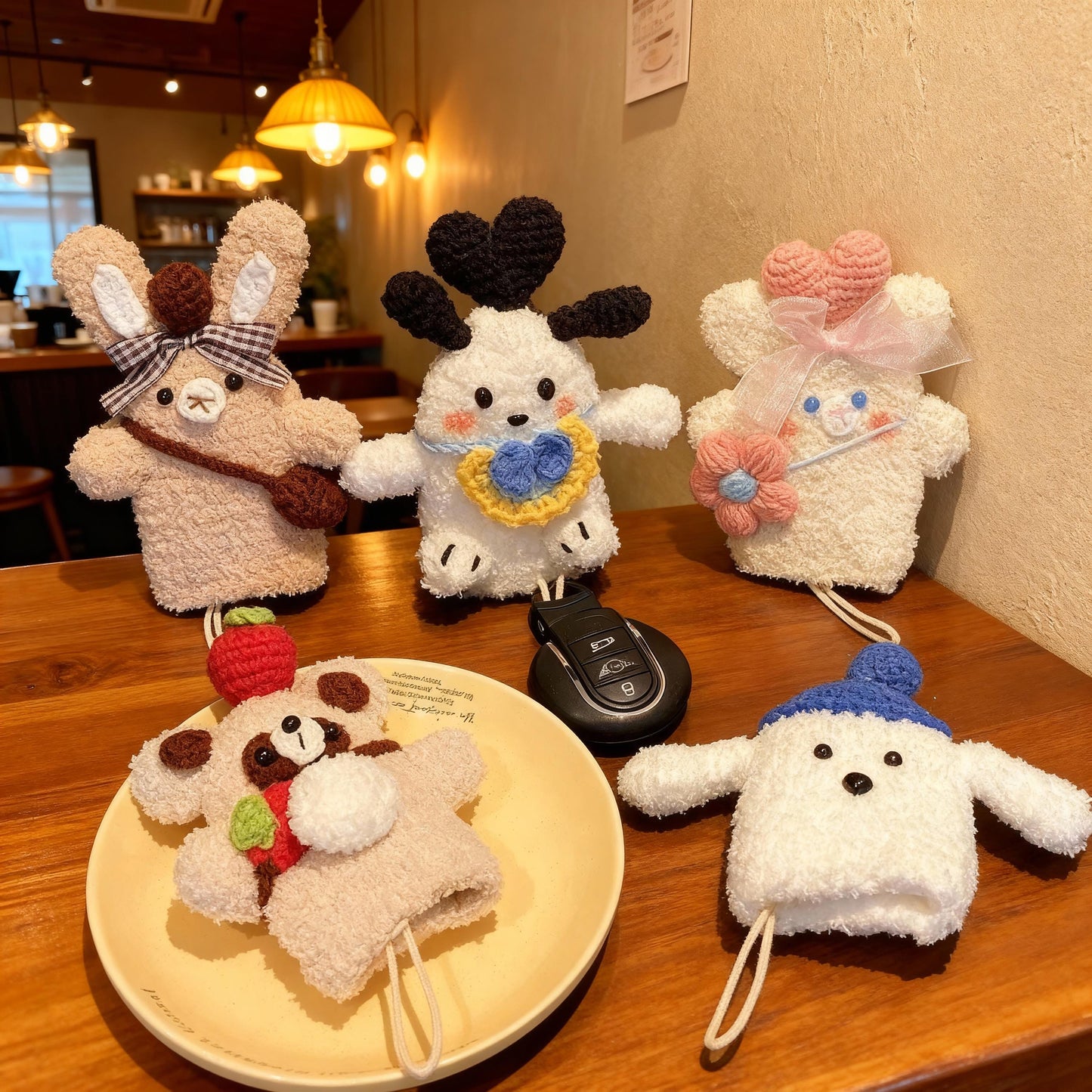 Handmade Funny Animal Crochet Car Key Cover, Cute Cartoon Dog Crochet Knitted Keychain, Bag Charm, Phone Charm, Unique Gift