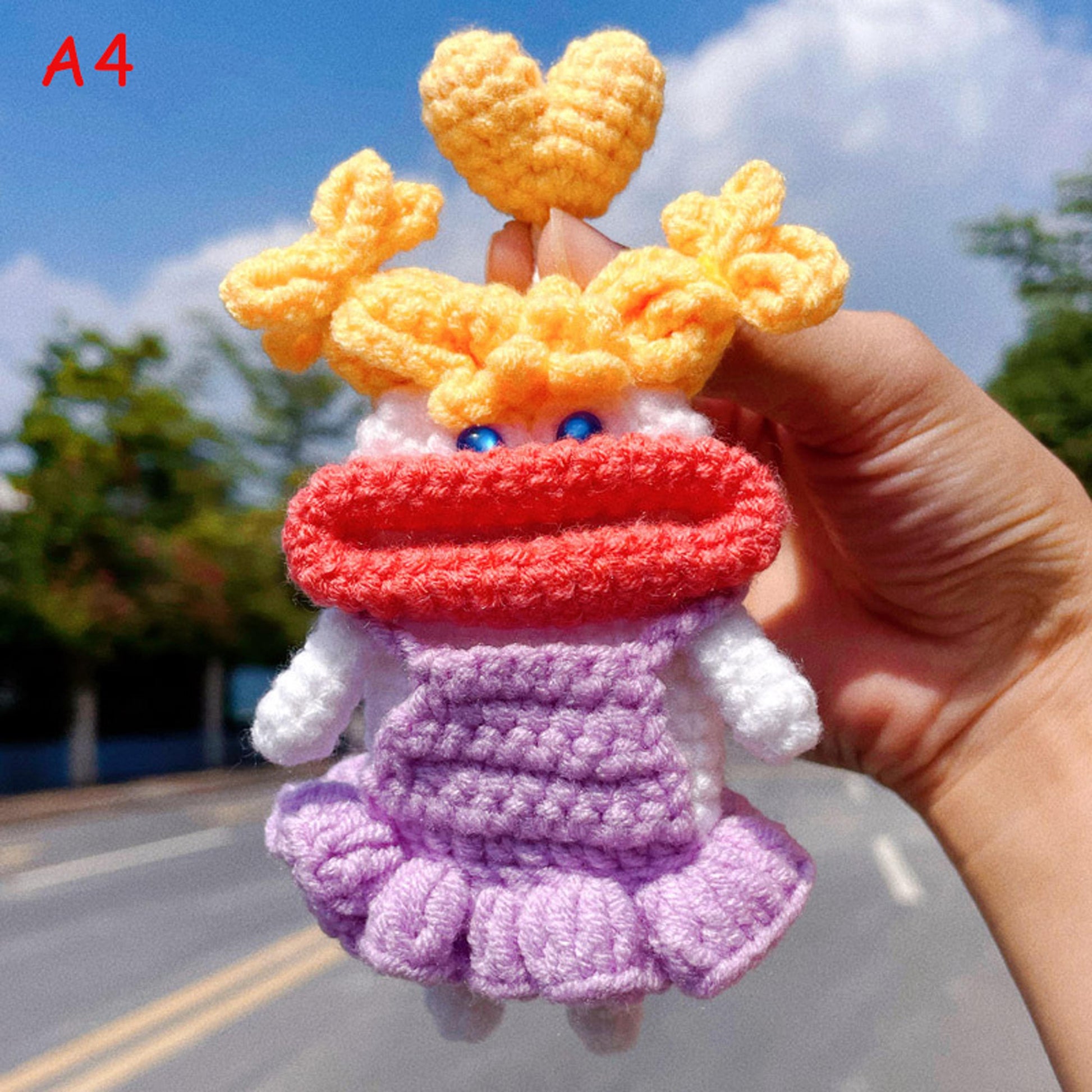 Handmade Crochet Cute Sausage Mouth Car Key Cover, Kawaii Knitted Key Protector, Bag Charm Keychain, Phone Charm Gift