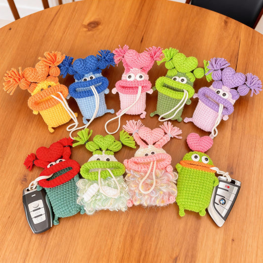 Handmade Crochet Cute Sausage Mouth Car Key Cover, Kawaii Knitted Key Protector, Bag Charm Keychain, Phone Charm Gift