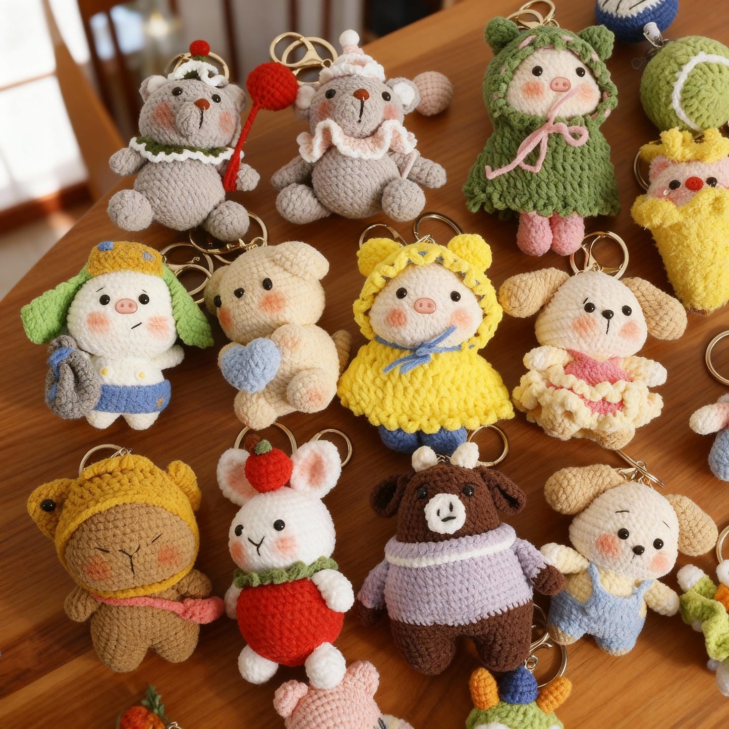 Handmade Crochet Animal Doll Keychain, Cute Amigurumi Yarn Plush Bag Charm, Kawaii Knitted Toy Pendant Gift