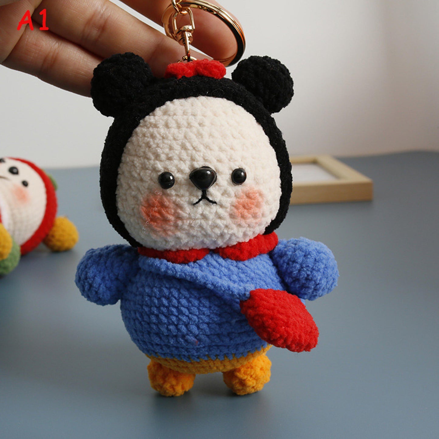 Handmade Crochet Doll Keychain, Cute Knitted Amigurumi Plush Bag Charm, Handwoven Toy Keyring Gift