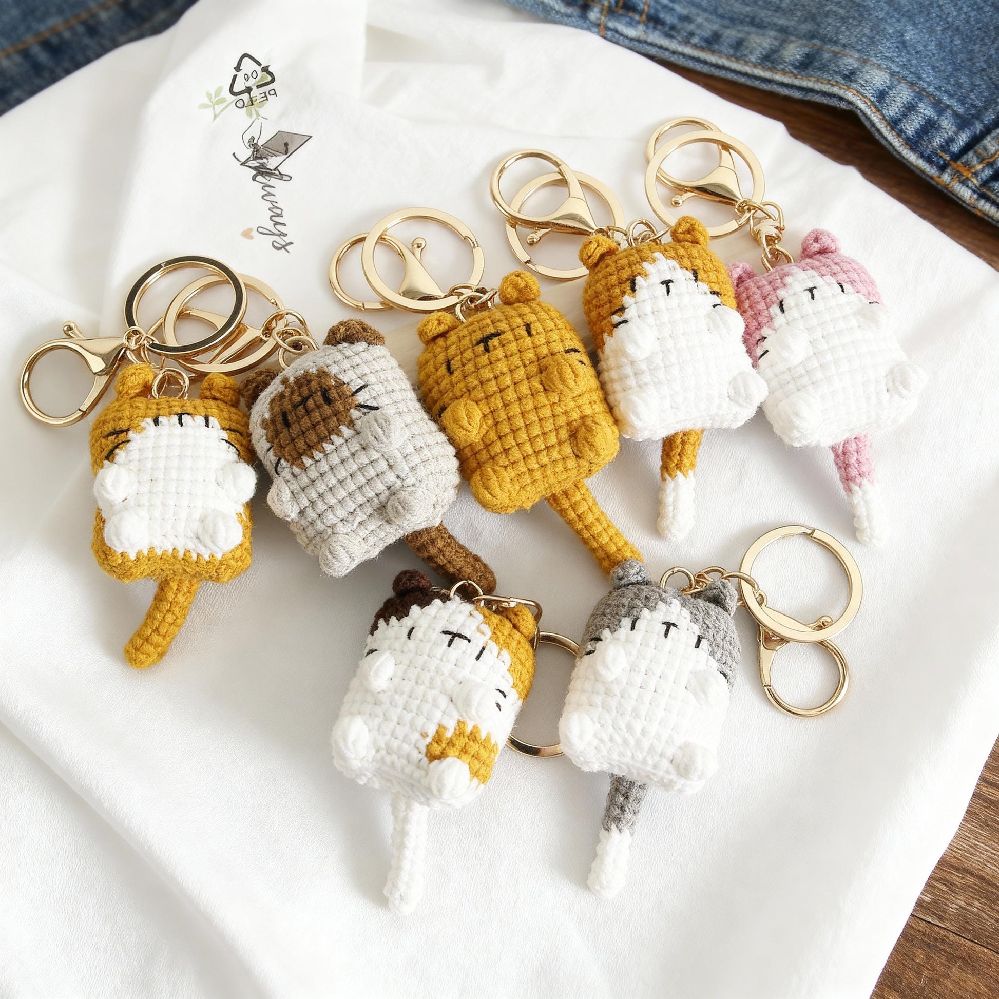 Handmade Crochet Cute Cat Keychain, Knitted Kitty Bag Charm, Mini Amigurumi Cat Pendant, Gift for Cat Lovers