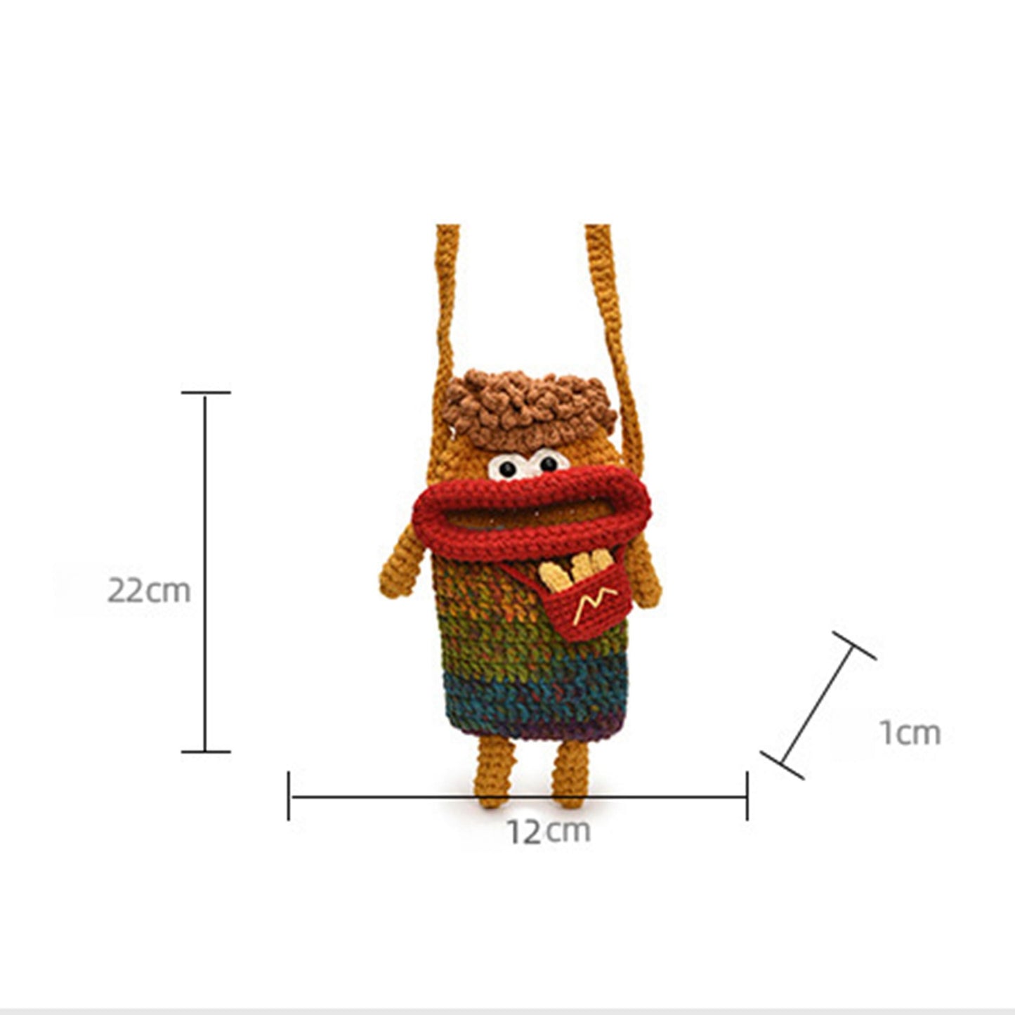 Handmade Crochet Sausage Lips Coin Purse, Cute Funny Fries Crossbody Bag, Gradient Yarn Kids Shoulder Bag