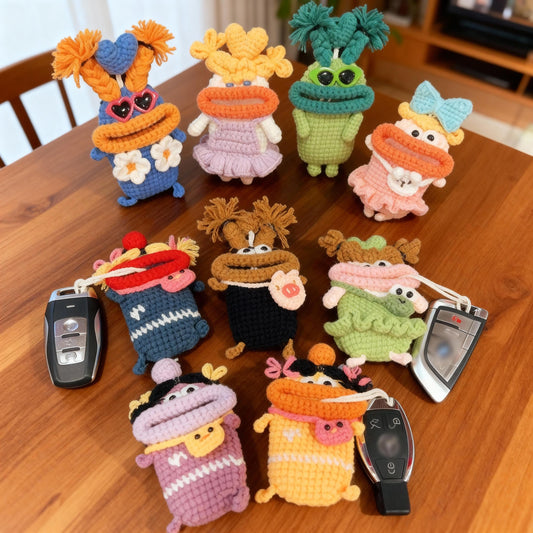 Hand Crochet Cartoon Sausage Lips Car Key Cover, Cute Ugly Bag Charm, Cute Knitted Key Protector,Funny Keychain Bag Charm Gift for Her Him