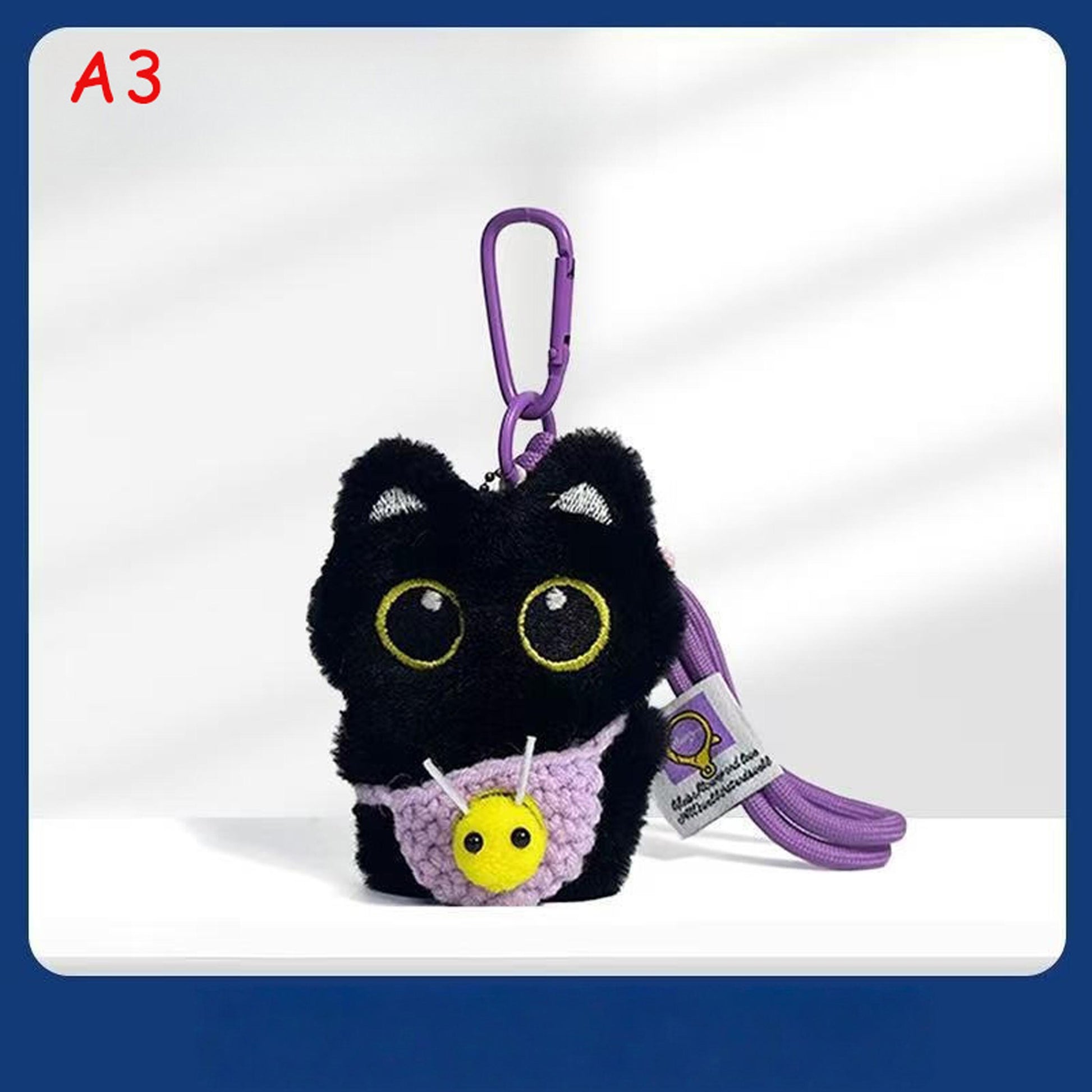 Handmade Knitted Black Cat Keychain, Cute Crochet Cat Plush Bag Charm, Kawaii Kitty Keyring, Gift for Cat Lovers