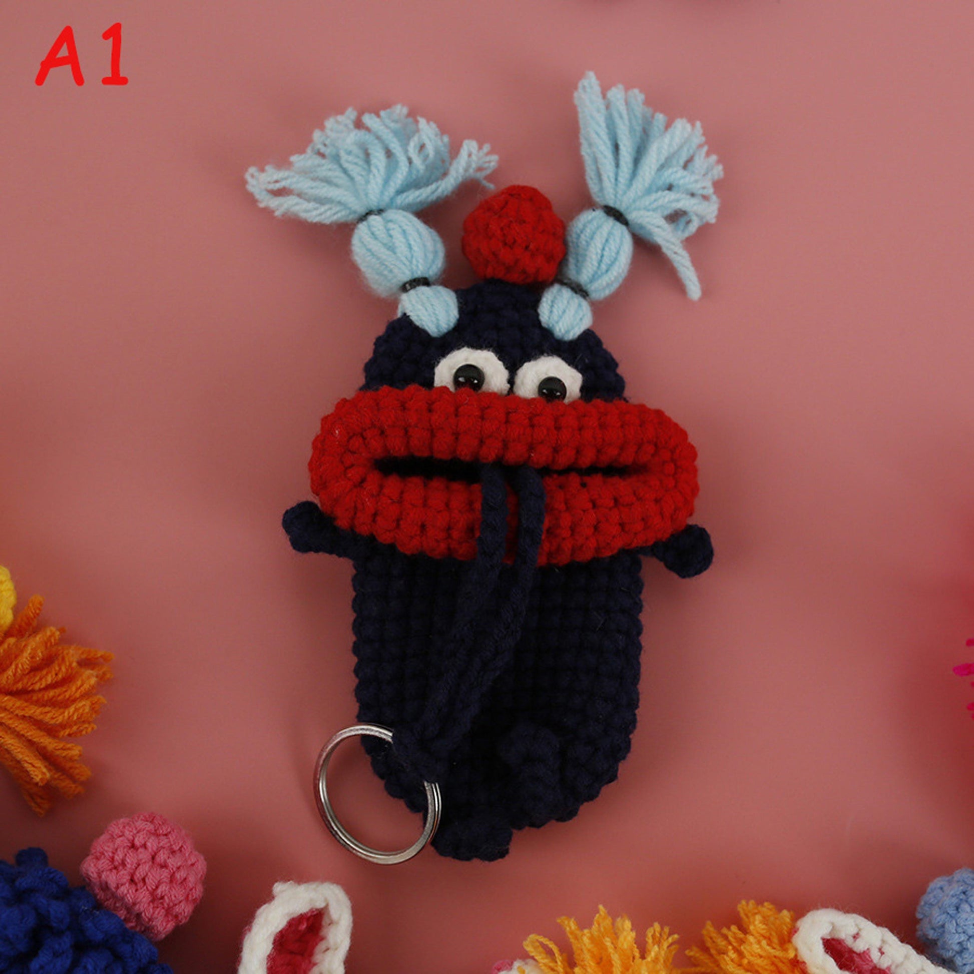Handmade Crochet Funny Sausage Lips Key Holder,Drawstring style, Cute Yarn Car Key Case, Keychain Bag Charm Phone Pendant Gift