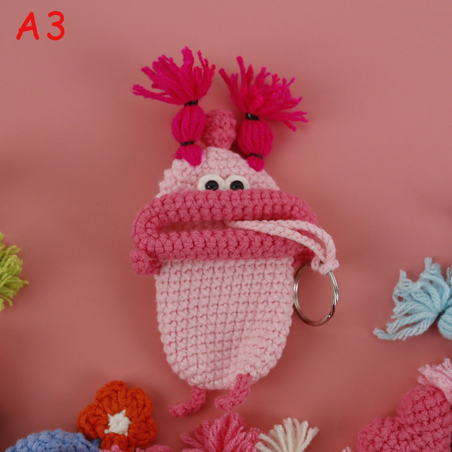 Handmade Crochet Funny Sausage Lips Key Holder,Drawstring style, Cute Yarn Car Key Case, Keychain Bag Charm Phone Pendant Gift