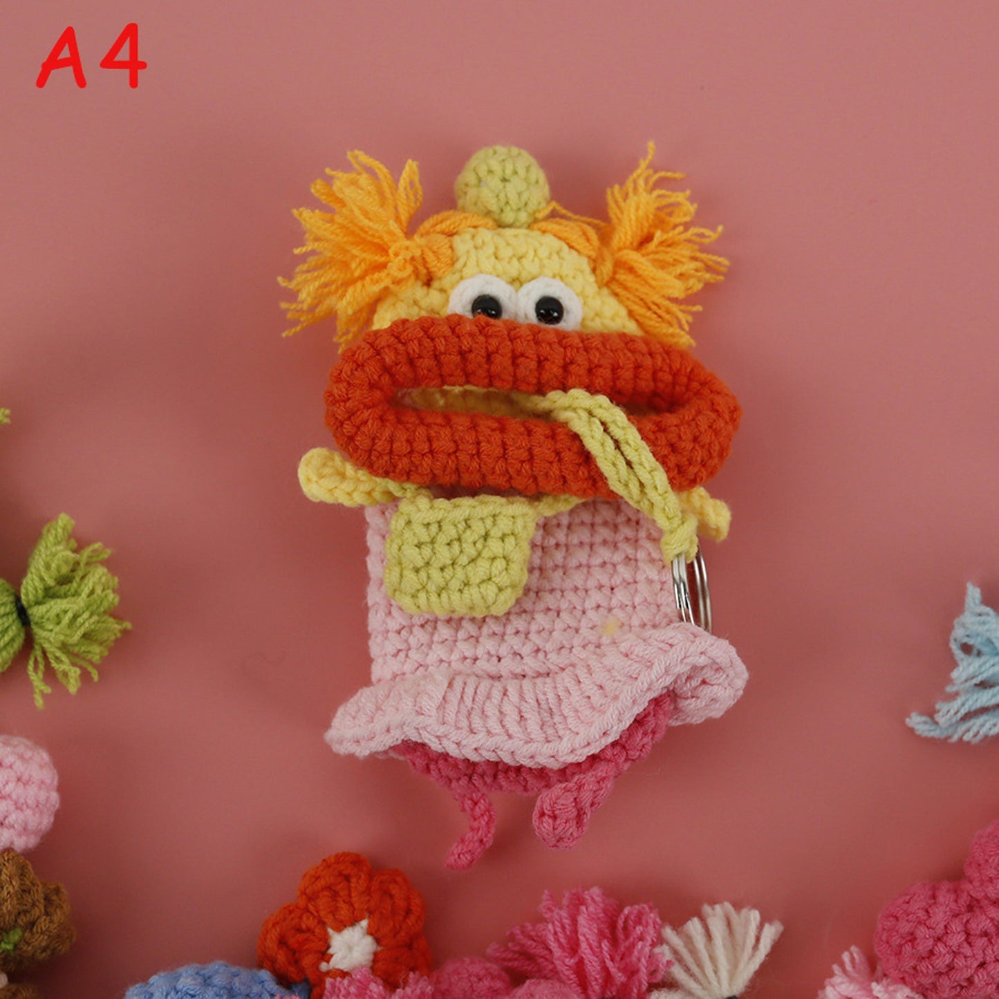 Handmade Crochet Funny Sausage Lips Key Holder,Drawstring style, Cute Yarn Car Key Case, Keychain Bag Charm Phone Pendant Gift