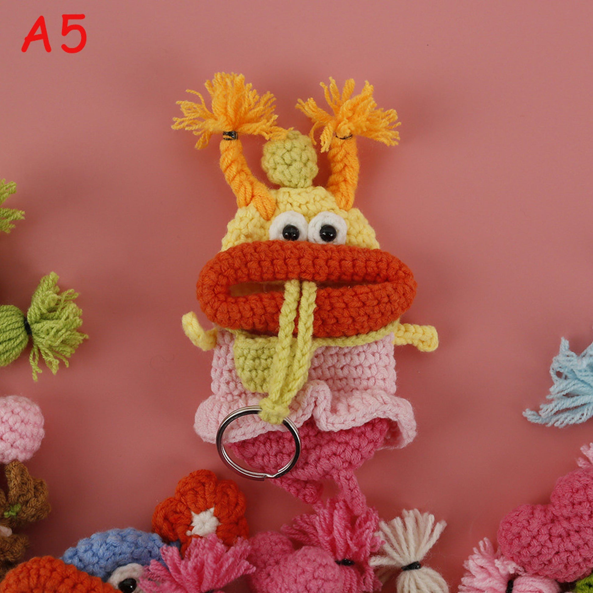Handmade Crochet Funny Sausage Lips Key Holder,Drawstring style, Cute Yarn Car Key Case, Keychain Bag Charm Phone Pendant Gift