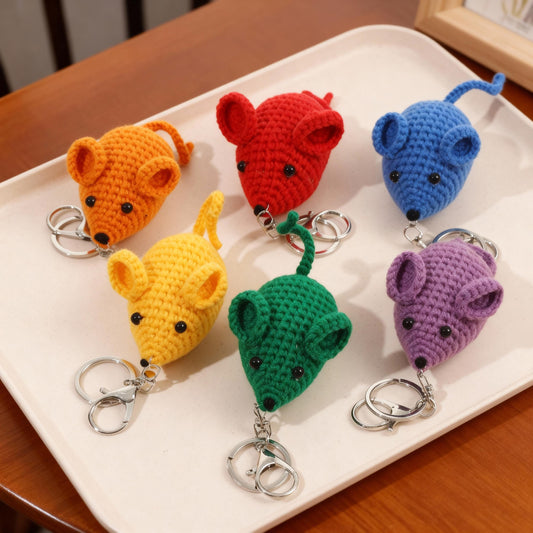 Handmade Crochet Mouse Keychain, Cute Amigurumi Animal Key Ring, Bag Charm, Phone Charm, Gift for Kids & Friends