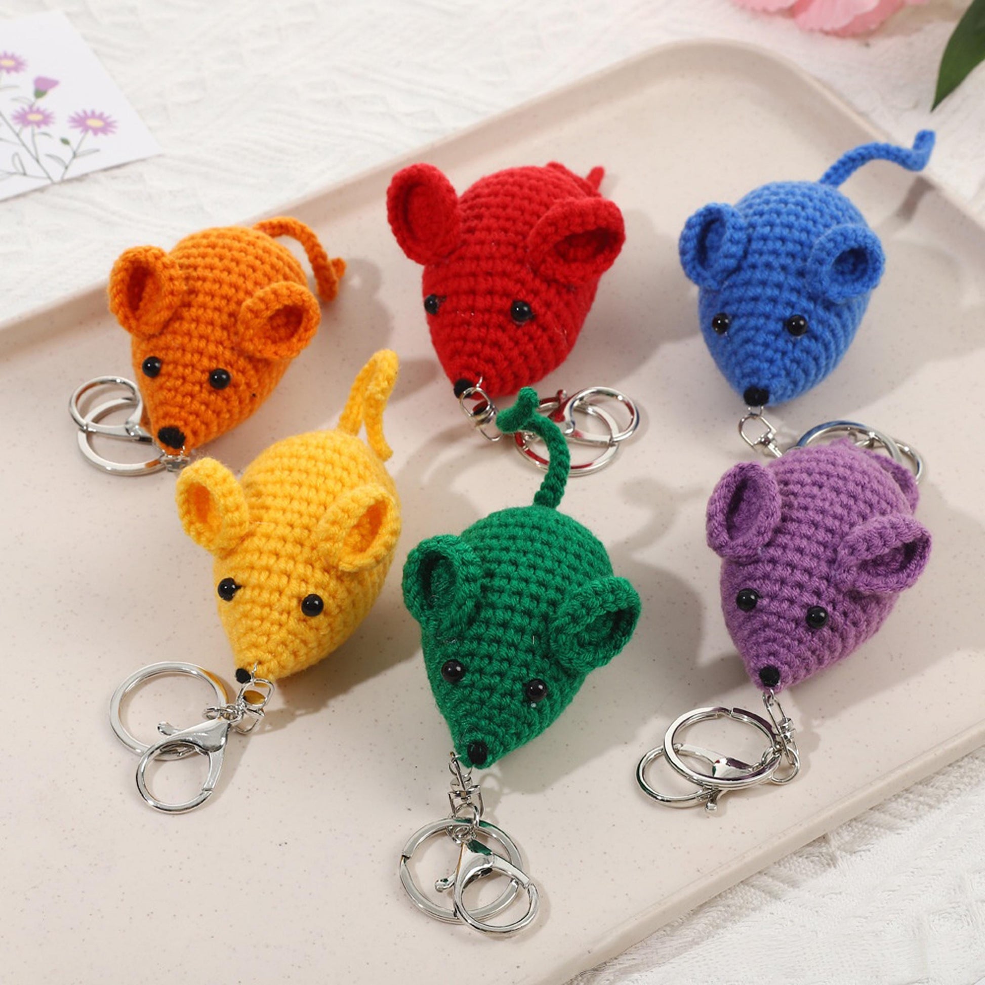 Handmade Crochet Mouse Keychain, Cute Amigurumi Animal Key Ring, Bag Charm, Phone Charm, Gift for Kids & Friends