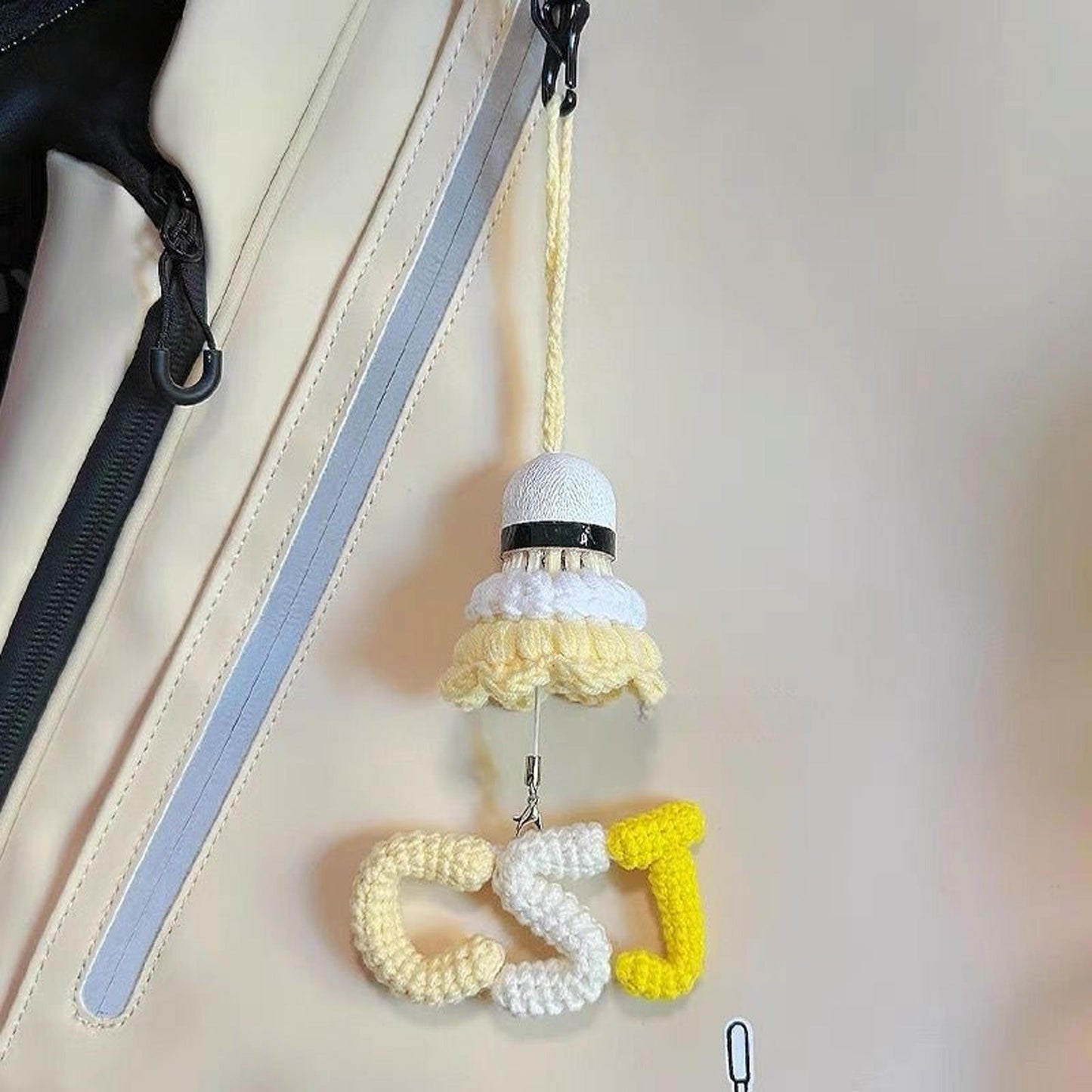 Handmade Crochet Custom Name Letter Badminton Shuttlecock Keychain, Personalized Yarn Knitted Bag Charm Gift