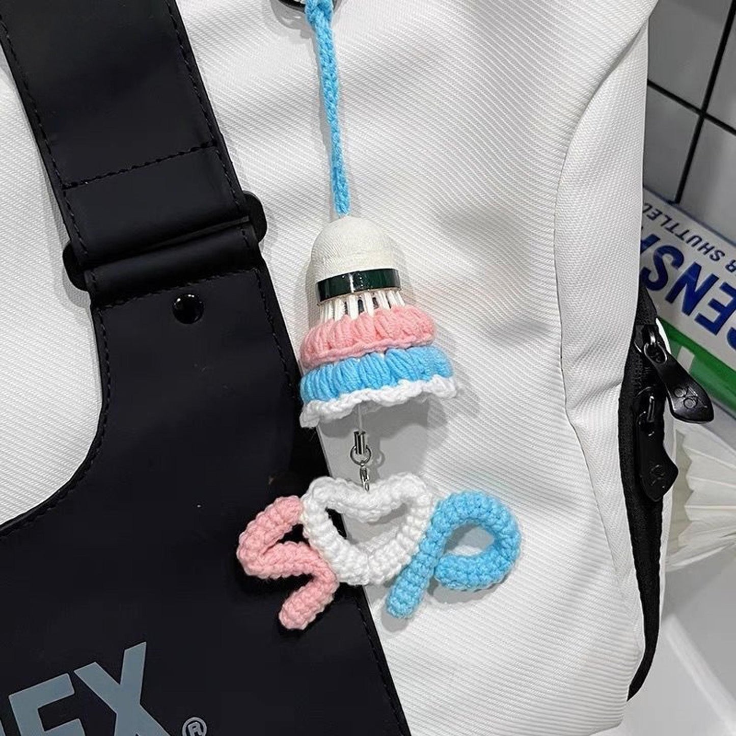 Handmade Crochet Custom Name Letter Badminton Shuttlecock Keychain, Personalized Yarn Knitted Bag Charm Gift