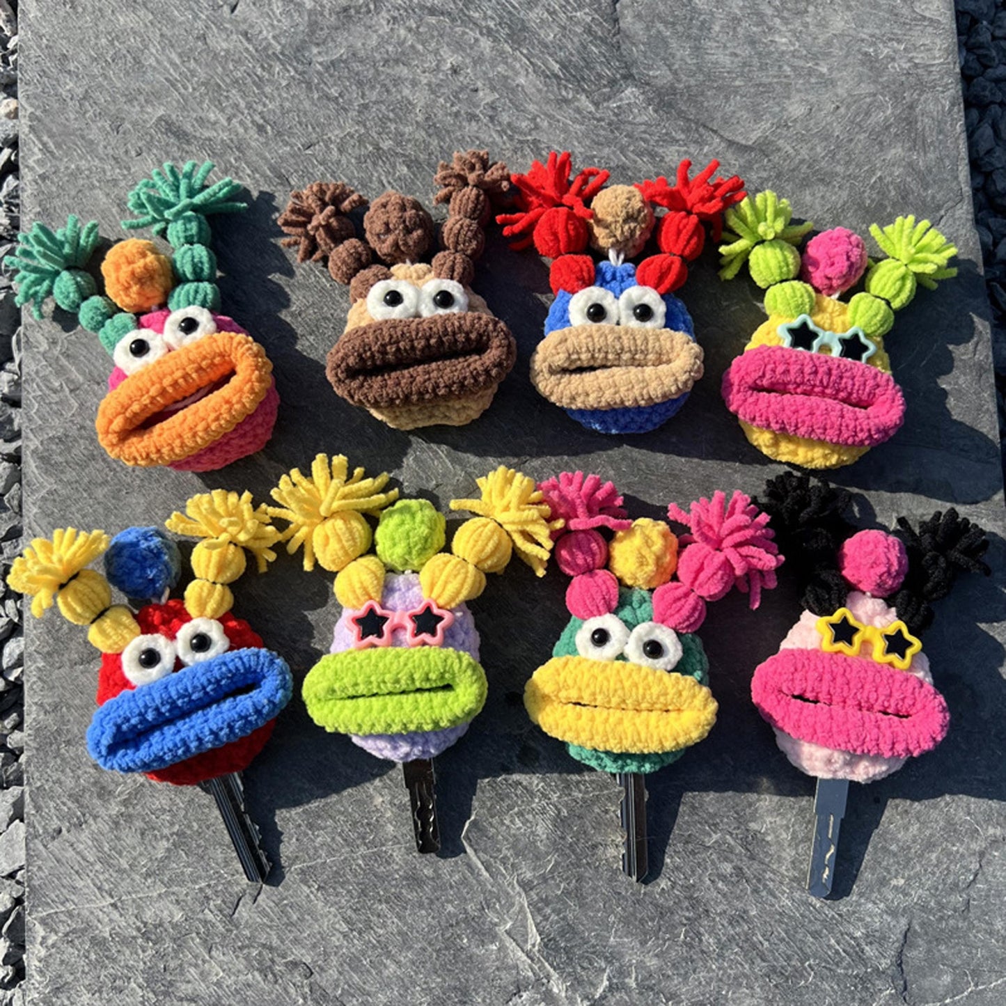 Handmade Crochet Funny Big Mouth Sausage Key Cover, Cute Ugly Kawaii Key Holder, Yarn Knitted Keychain Bag Charm Phone Charm Gift