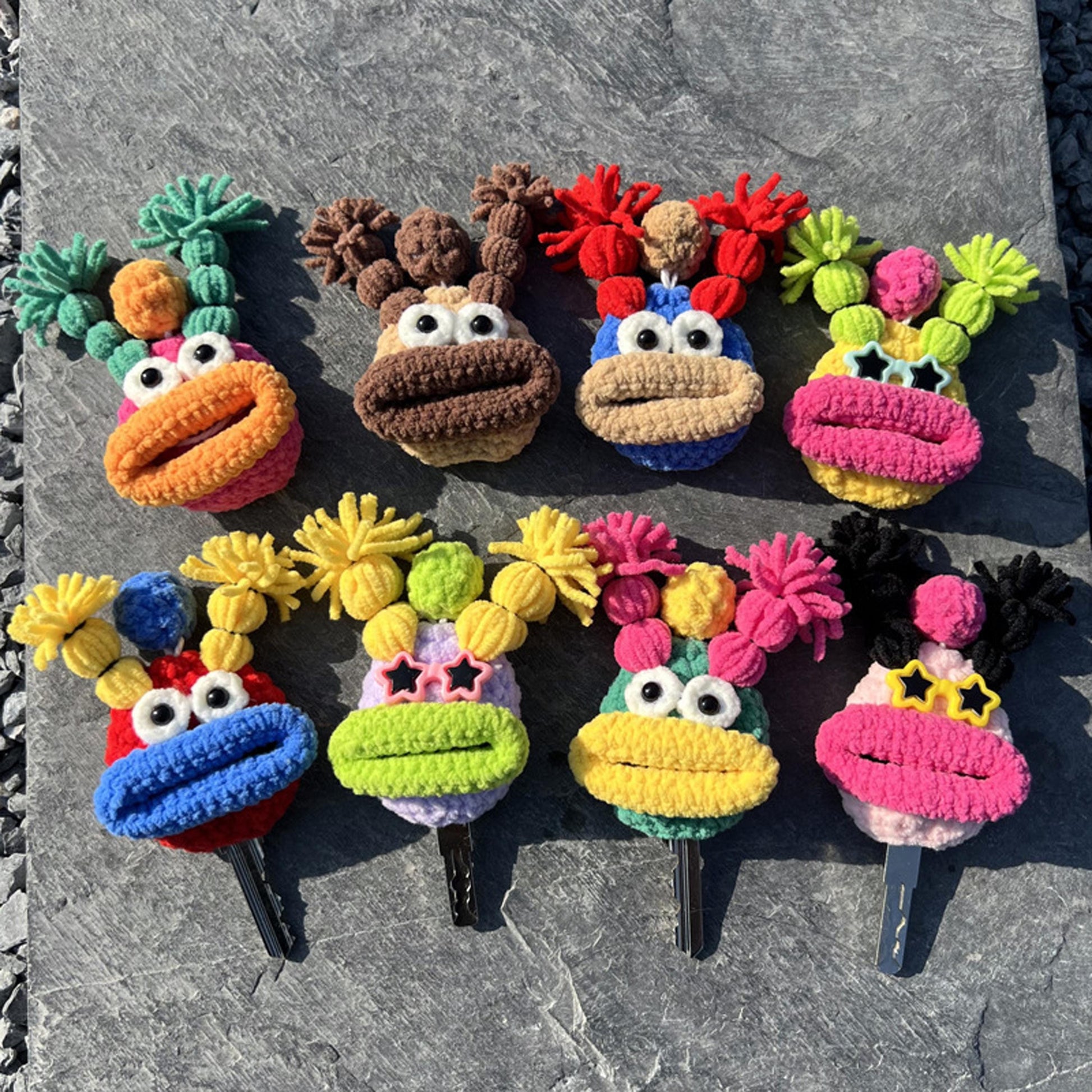 Handmade Crochet Funny Big Mouth Sausage Key Cover, Cute Ugly Kawaii Key Holder, Yarn Knitted Keychain Bag Charm Phone Charm Gift