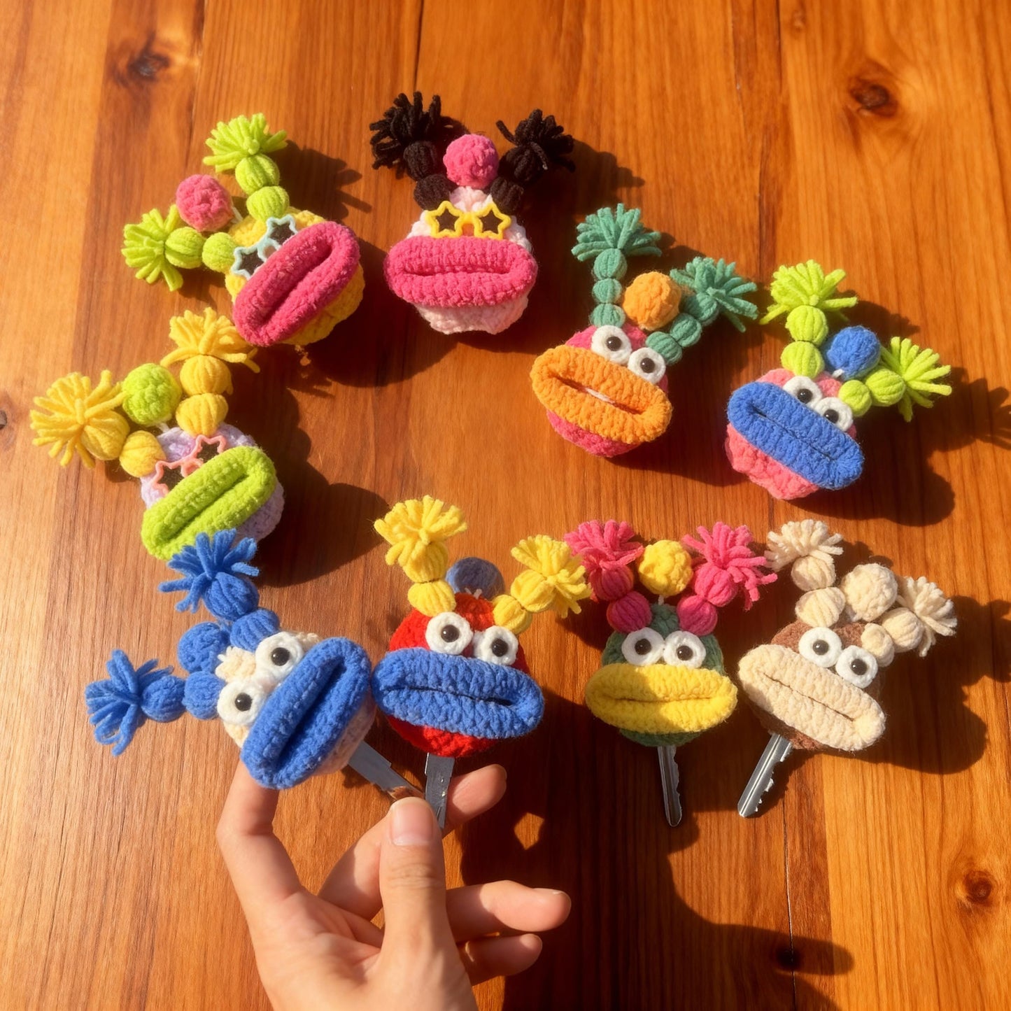 Handmade Crochet Funny Big Mouth Sausage Key Cover, Cute Ugly Kawaii Key Holder, Yarn Knitted Keychain Bag Charm Phone Charm Gift