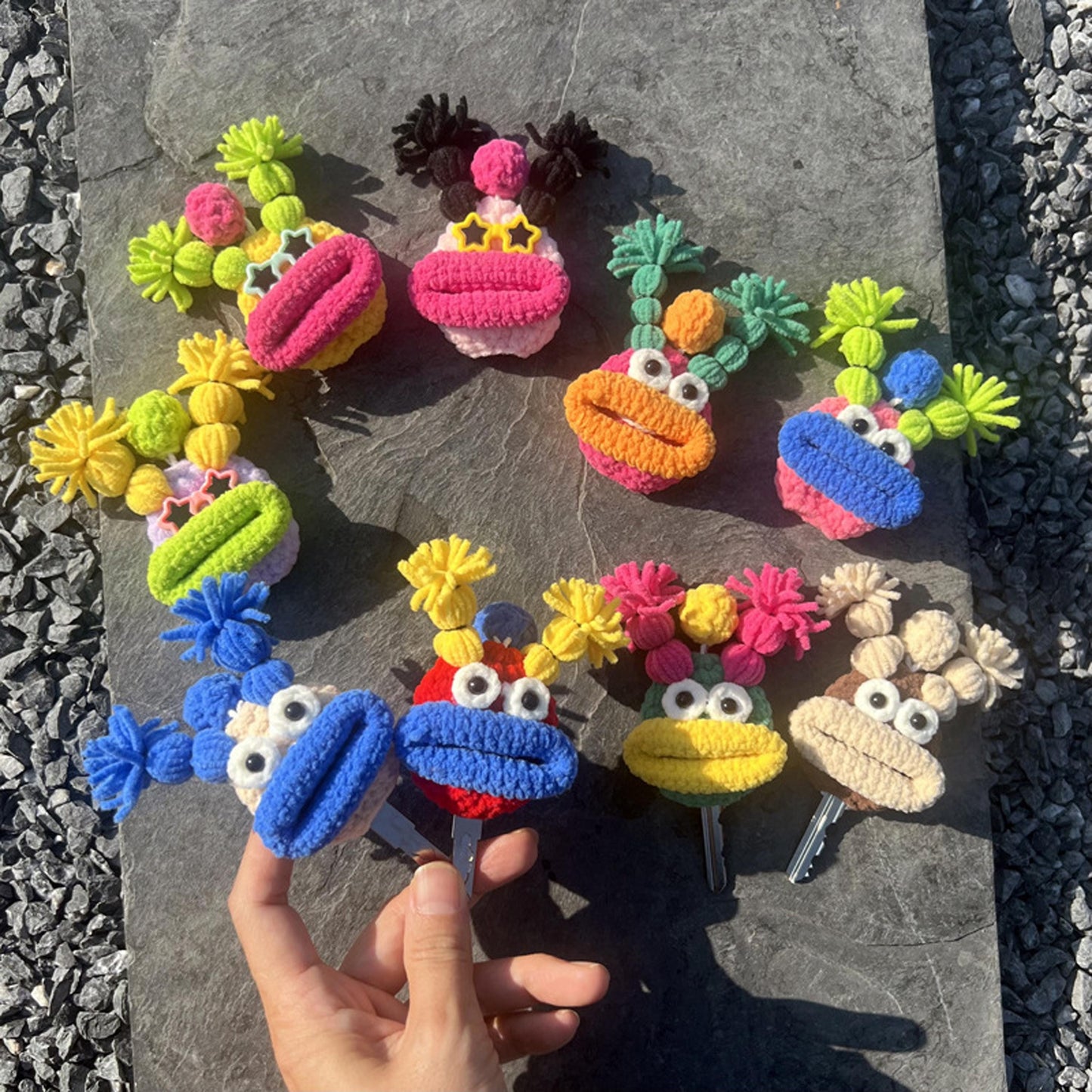 Handmade Crochet Funny Big Mouth Sausage Key Cover, Cute Ugly Kawaii Key Holder, Yarn Knitted Keychain Bag Charm Phone Charm Gift