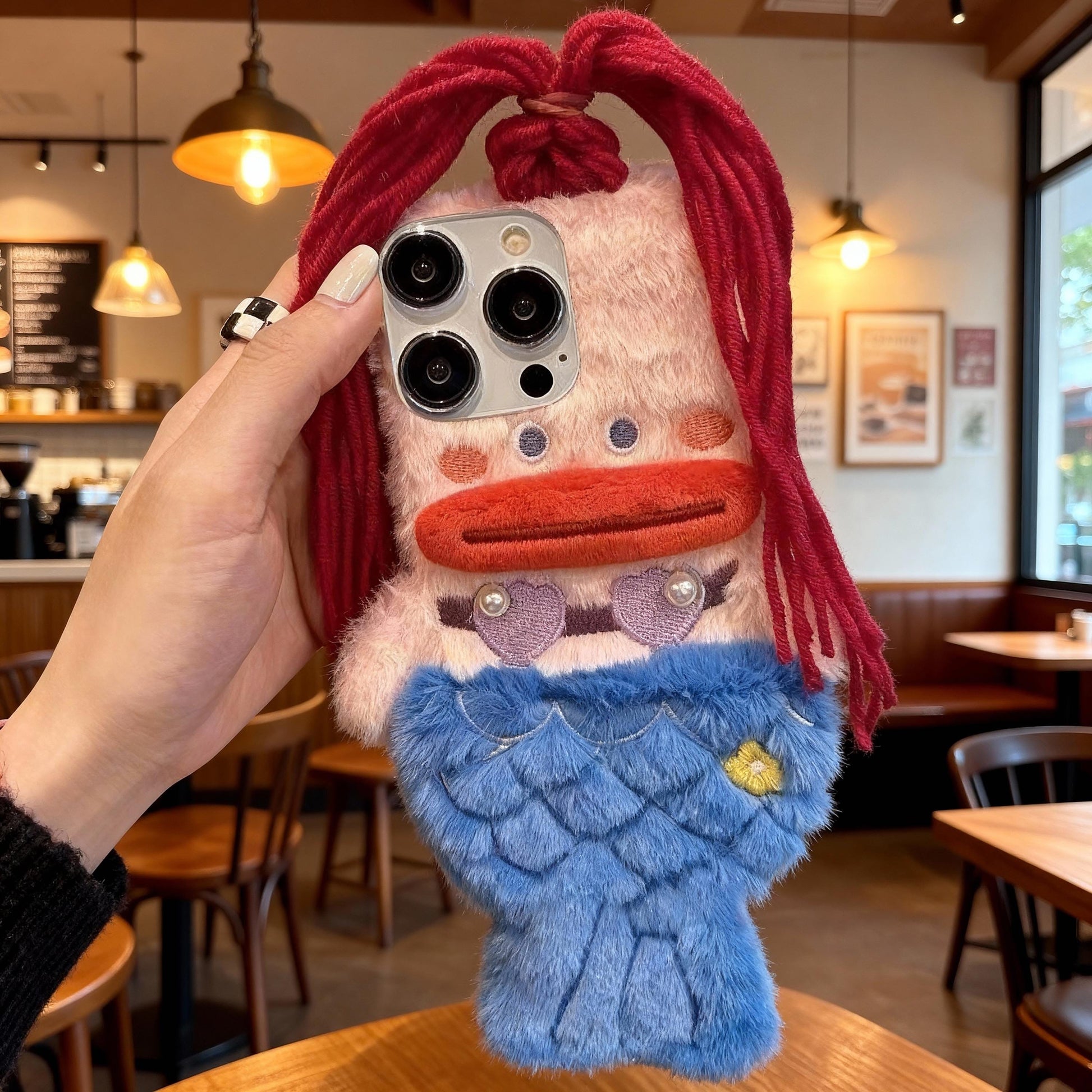 Handmade Plush Mermaid iPhone Case,Cute Sausage Lips Design,For All iPhone Models, DIY Braided Hairstyle Phone Case, iPhone 17 Pro Max