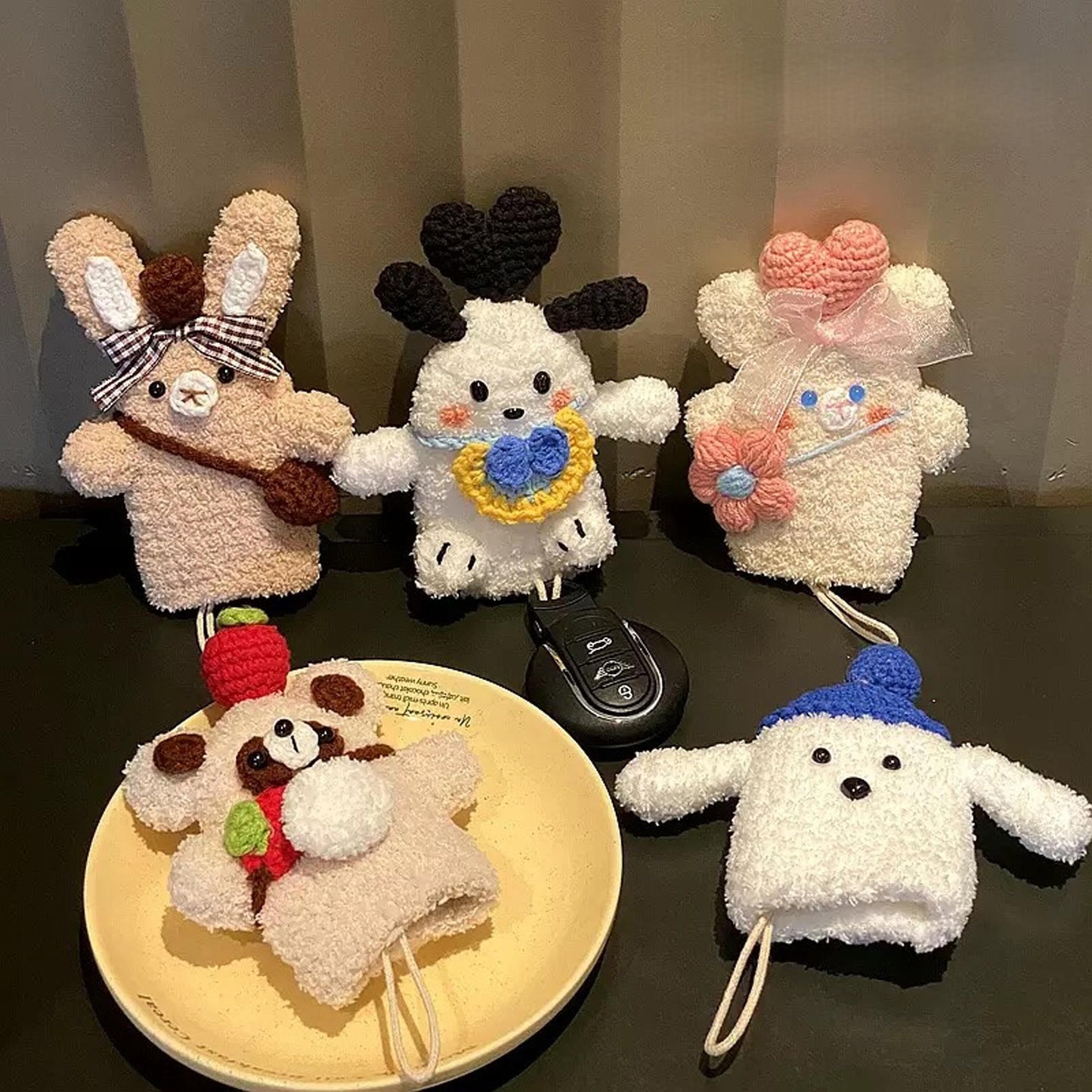 Handmade Funny Animal Crochet Car Key Cover, Cute Cartoon Dog Crochet Knitted Keychain, Bag Charm, Phone Charm, Unique Gift
