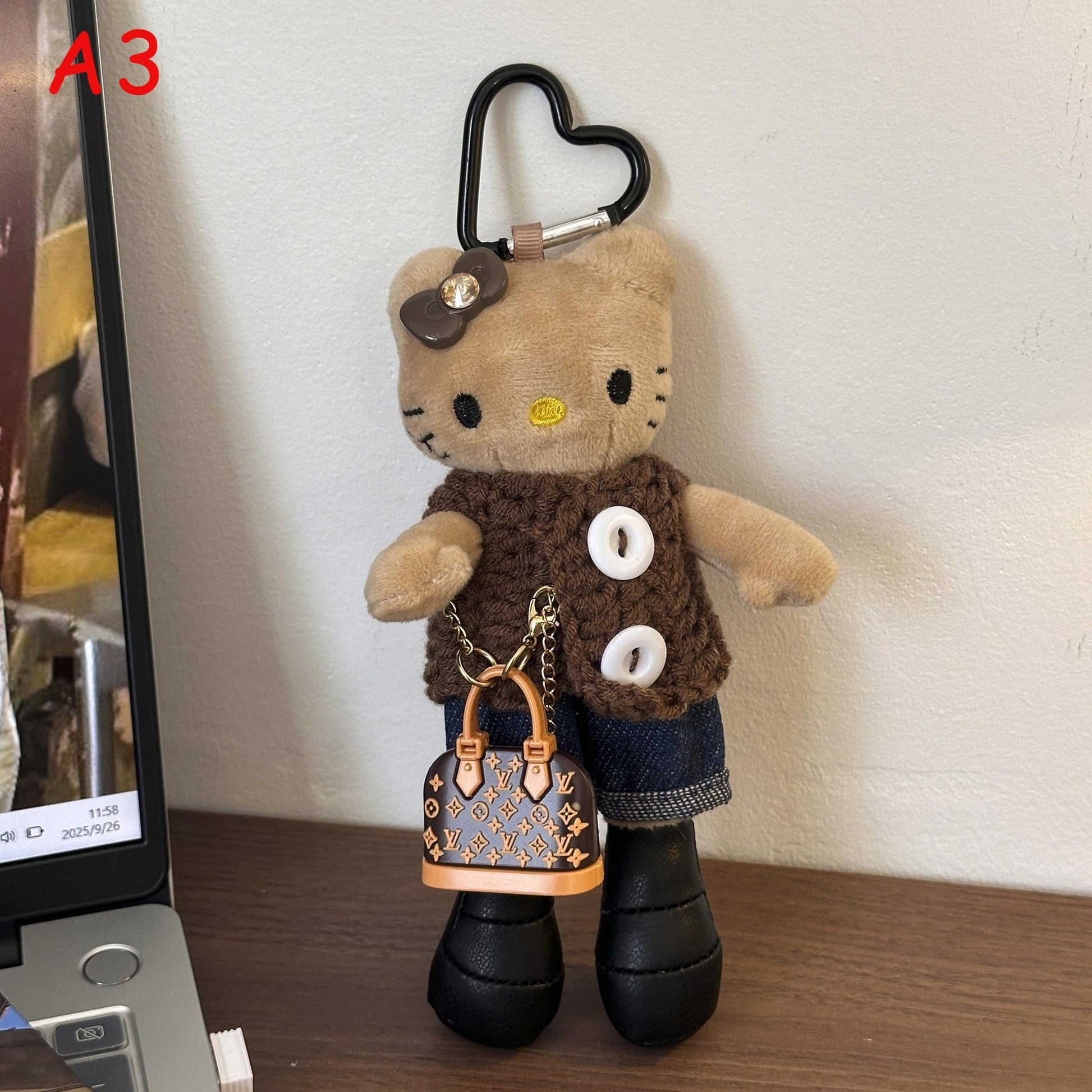 Handmade Knitted Plush Cat Keychain,  Cute Kt Stuffed Animal Bag Charm, Phone Charm, Kawaii Cat Keyring, Gift for Cat Lovers