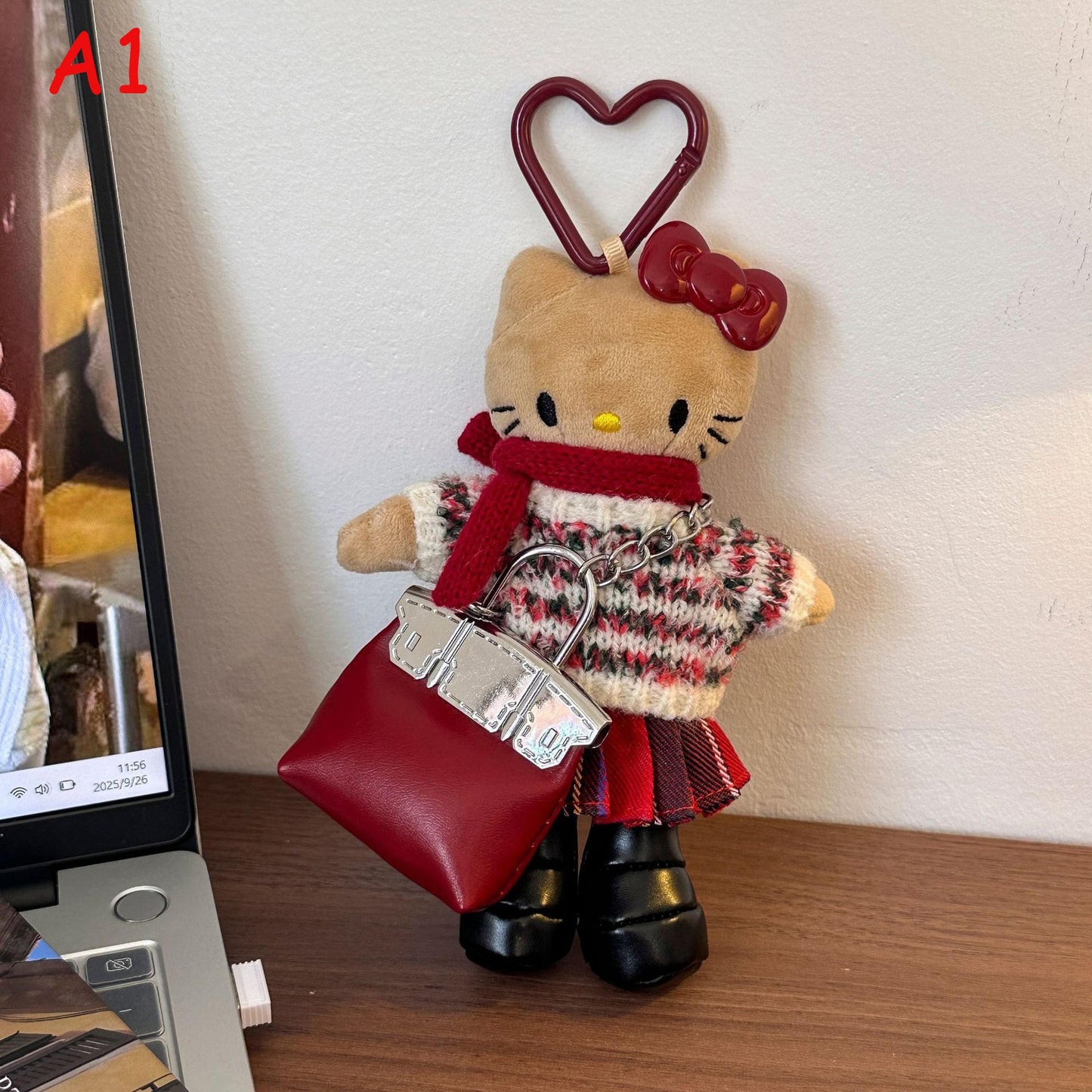 Handmade Knitted Plush Cat Keychain,  Cute Kt Stuffed Animal Bag Charm, Phone Charm, Kawaii Cat Keyring, Gift for Cat Lovers