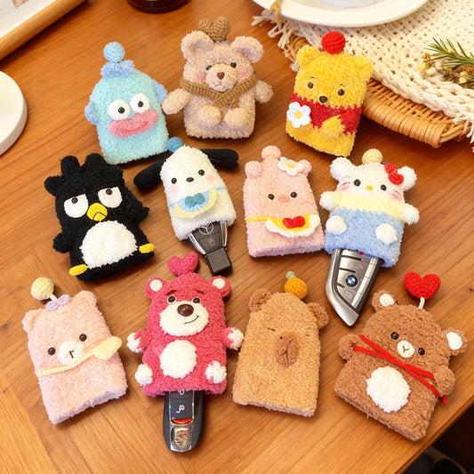 Handmade Plush Sausage Lips Pull-out design Car Key Cover, Cute Knitted Car Key Protector, Soft Keychain, Phone Charm, Bag Charm Gift