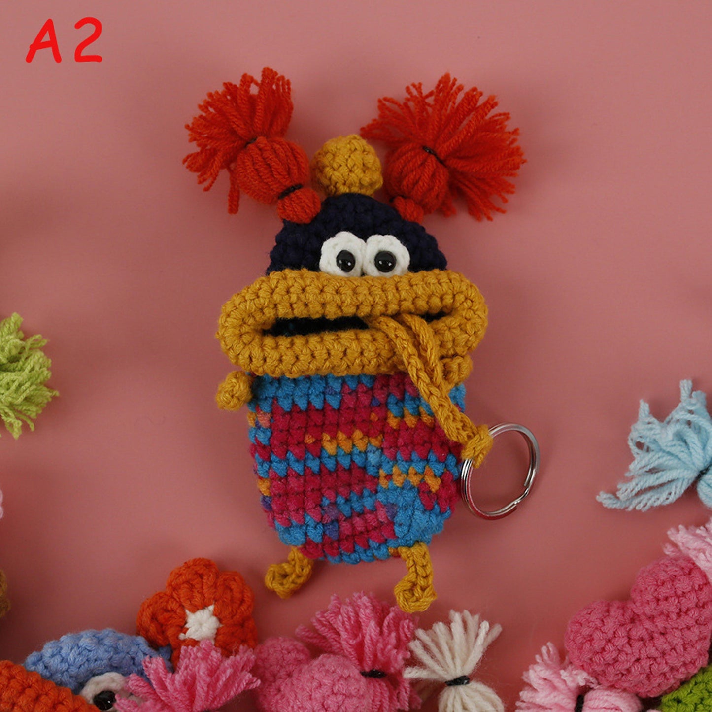 Handmade Crochet Funny Sausage Lips Key Holder,Drawstring style, Cute Yarn Car Key Case, Keychain Bag Charm Phone Pendant Gift