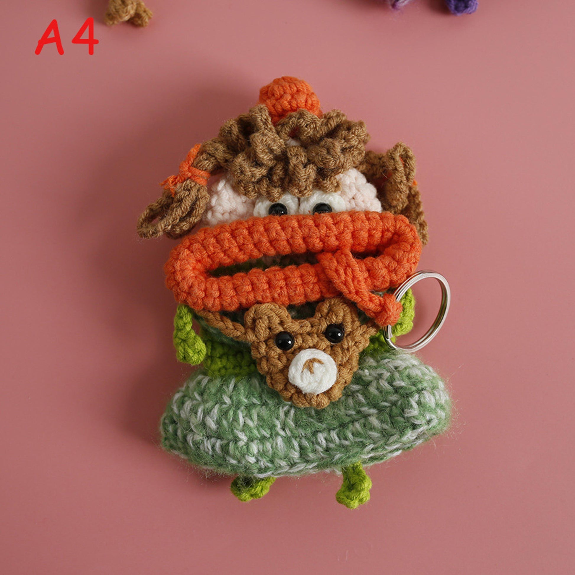 Handmade Knitted Sausage Lips Car Key Cover, Cute Flower Dress Girl Drawstring Key Case, Crochet Key Protector, Bag Charm Keychain Gift